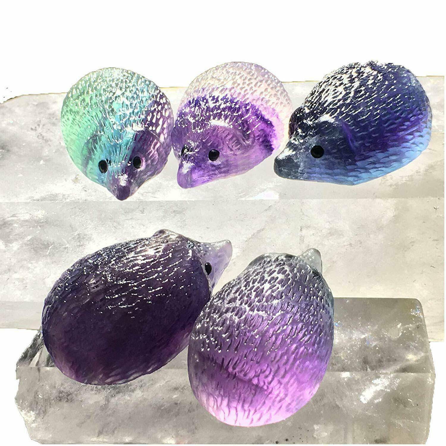 Natural Quartz Crystal Skull Carved Rainbow Fluorite Hedgehog Stone Healing.
