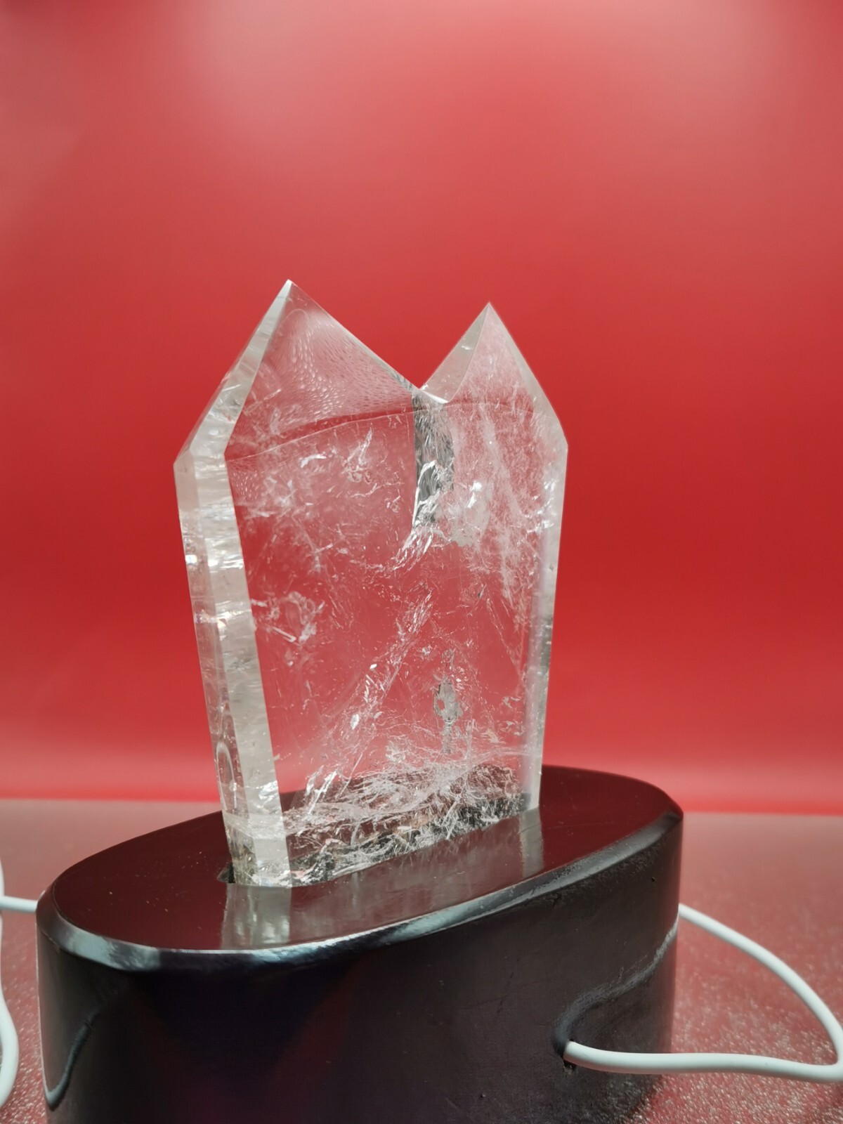 Natural Clear Quartz Double Point Obelisk Crystal With Custom Light Stand 364G