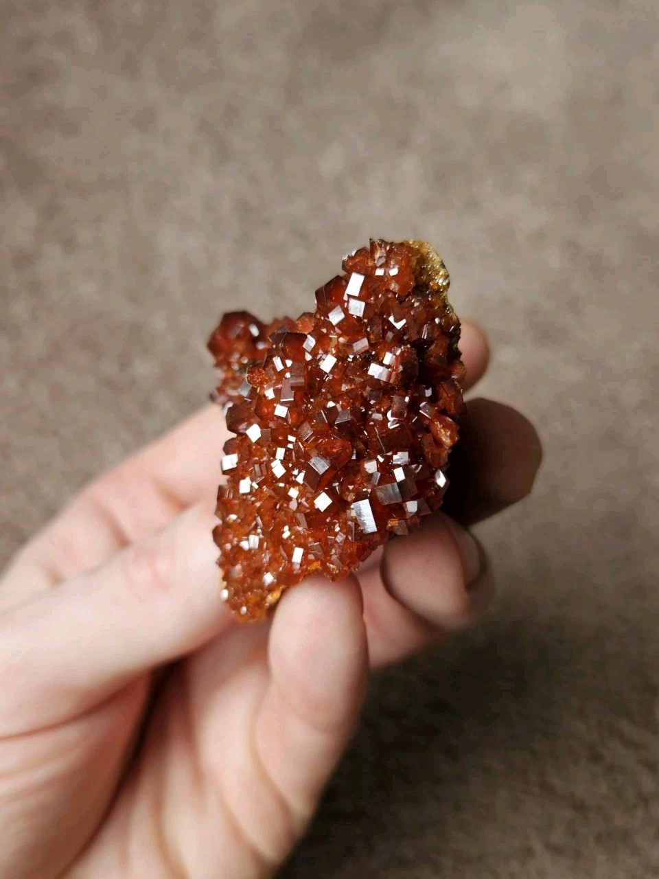 2 3/8″, 102 G, Gem Fire Red Vanadinite Cluster, Midelt, Morocco
