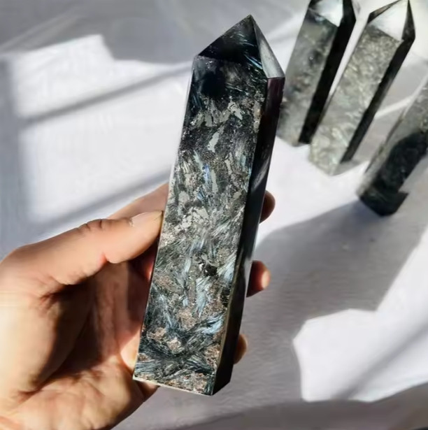 2025NEWFIND Arfvedsonite Tower Point Flash Stone Wand Healing Reiki Home Decor