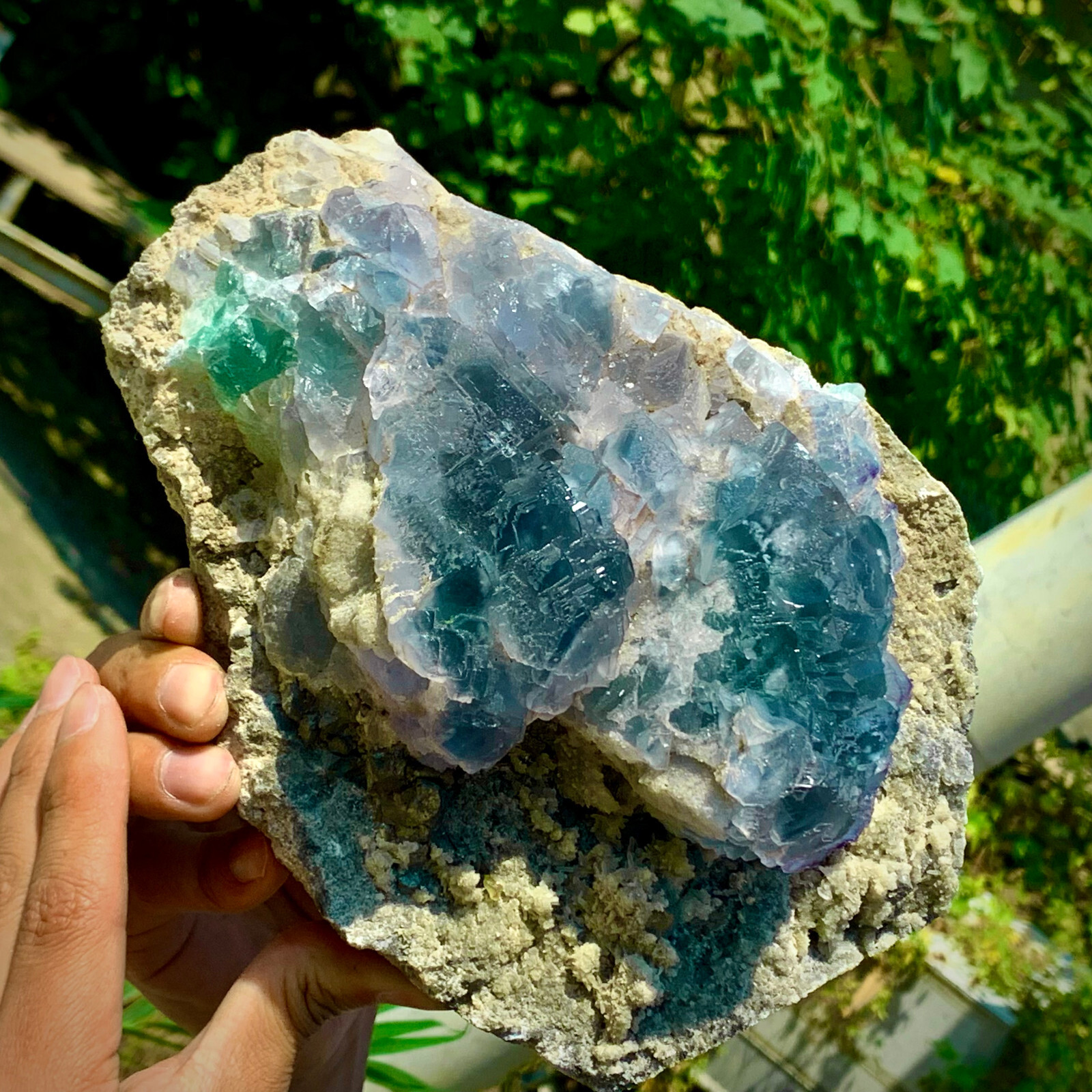 5LB pound rare transparent blue cubic fluorite mineral crystal sample/China-