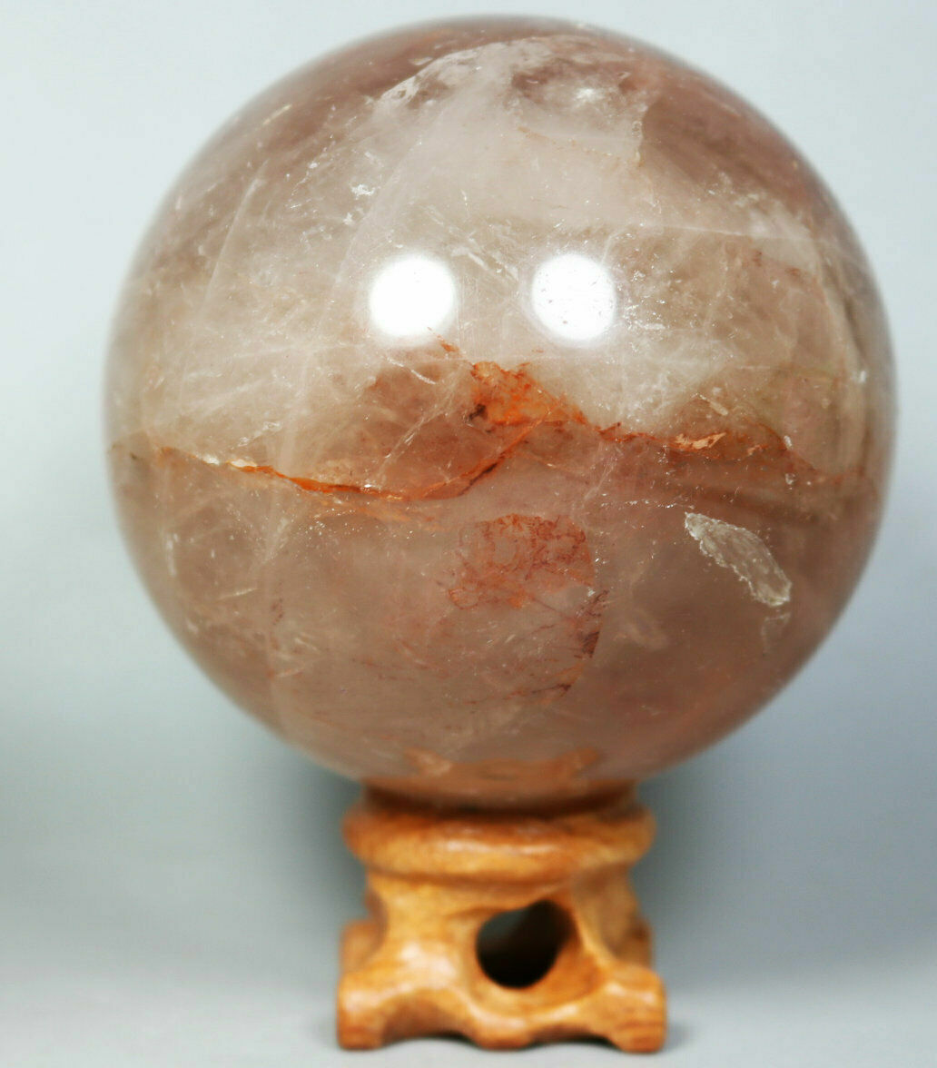 Natural RED FIRE QUARTZ Hematoid Crystal PHANTOM MULTI INCLUSIONS Sphere Stand