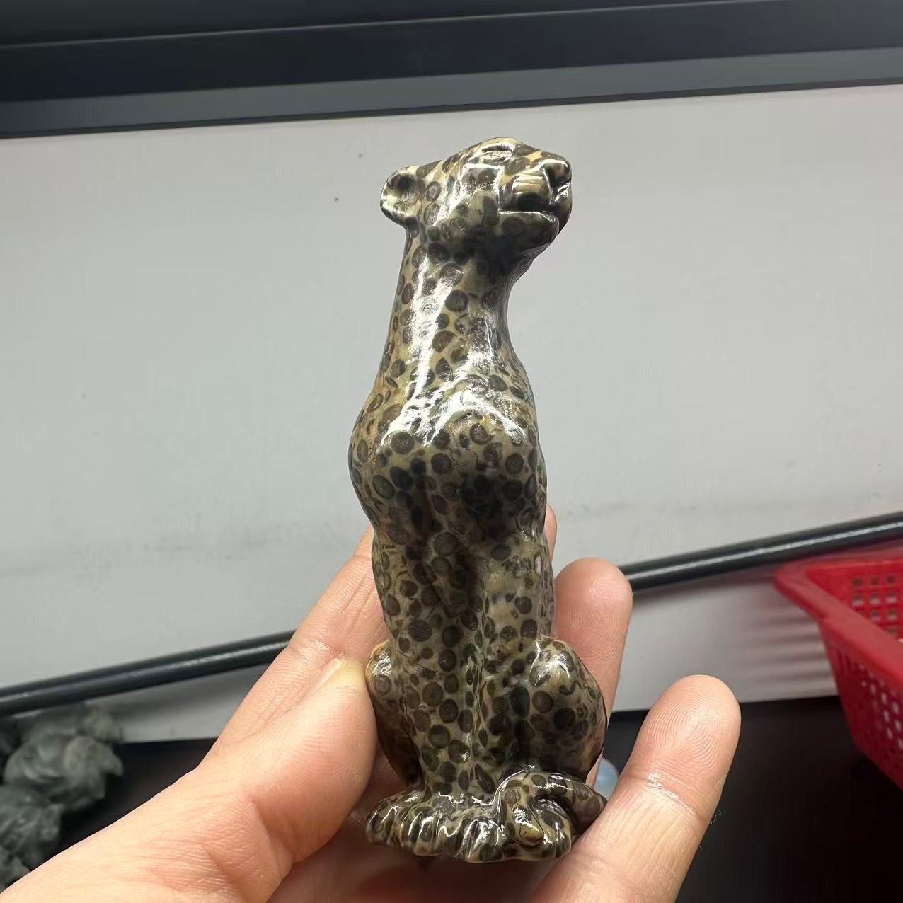 1pc Natural Money Leopard Stone Quartz Carved Leopard Skull Crystal Reiki Decor