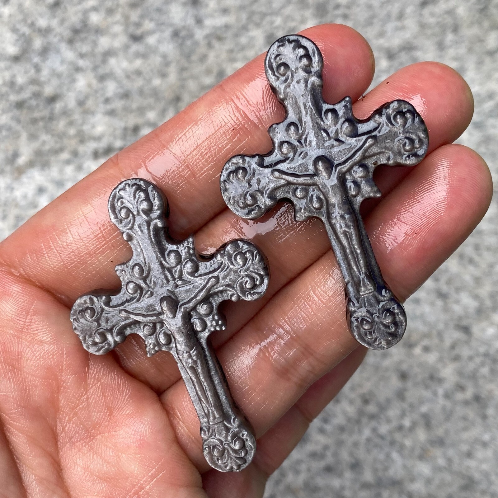 TOP Natural Silver Obsidian Quartz cross crystal Hand Carved Healing 1PC