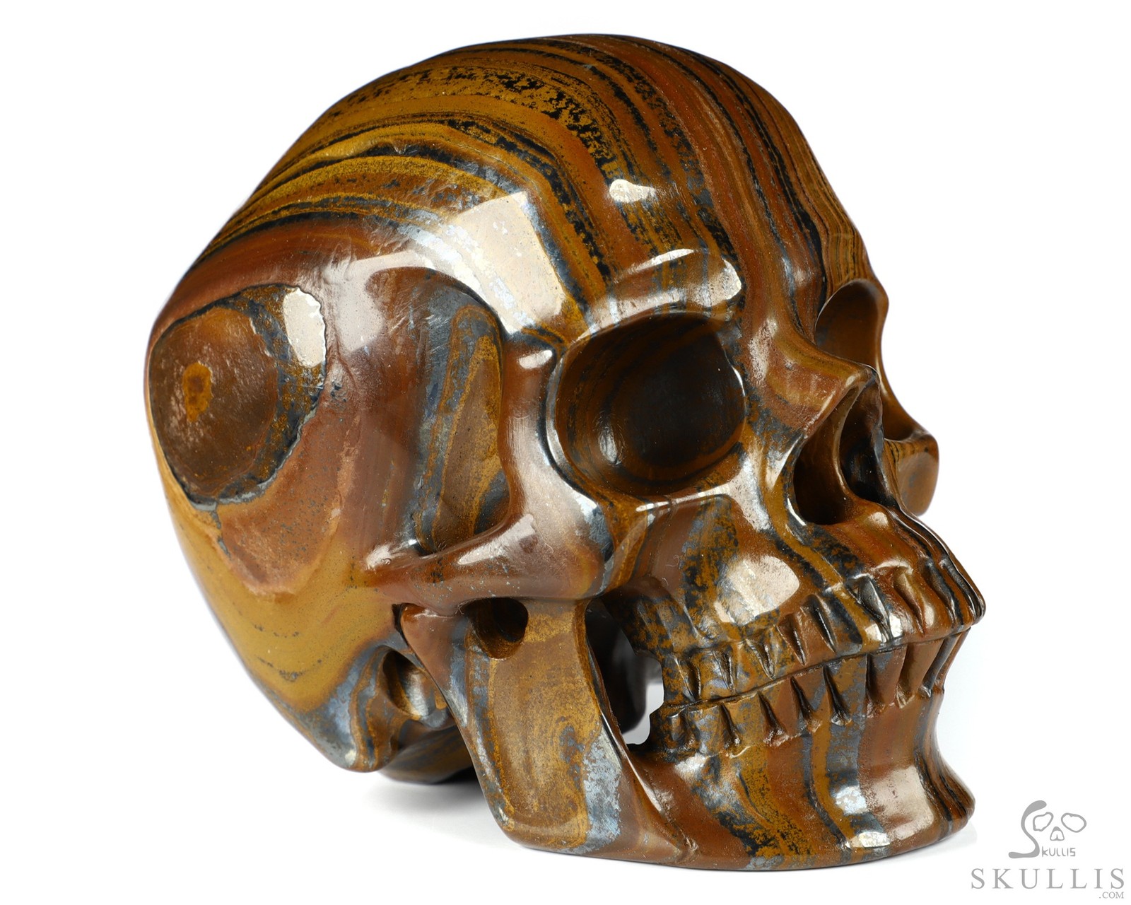 Huge 5.1″ Colorful Tiger Iron Eye Carved Crystal skull,Super Realistic, Healing