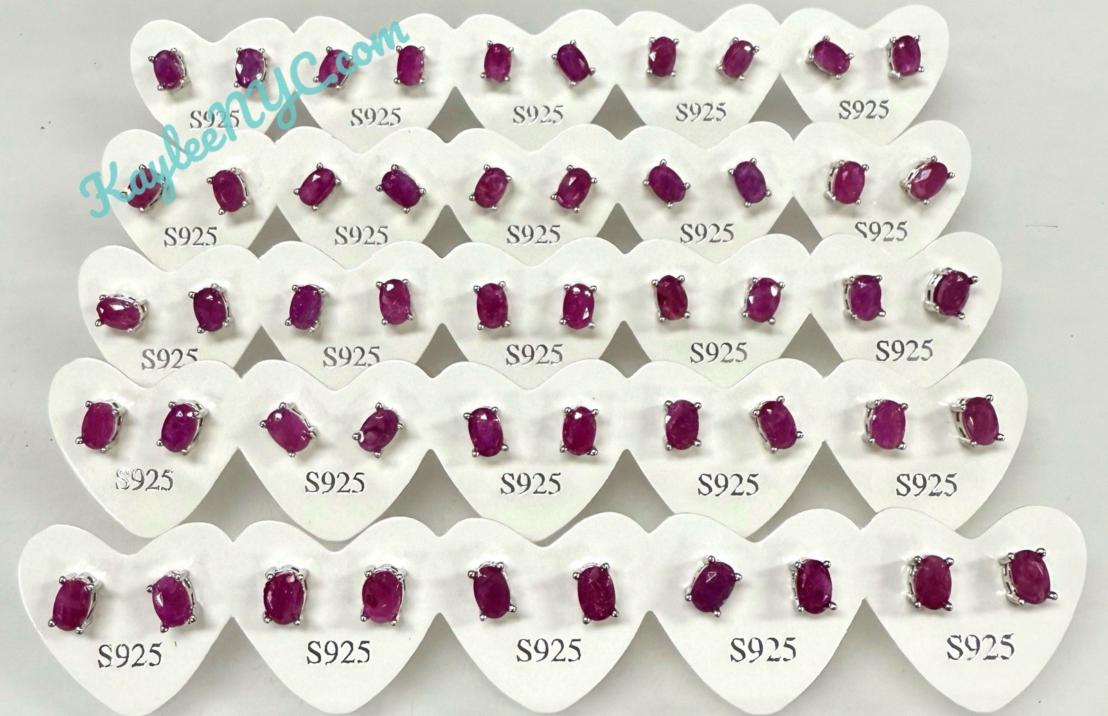 Wholesale Lot 5 Pairs Natural Ruby Stud Earring with Sterling Silver 925 Posts