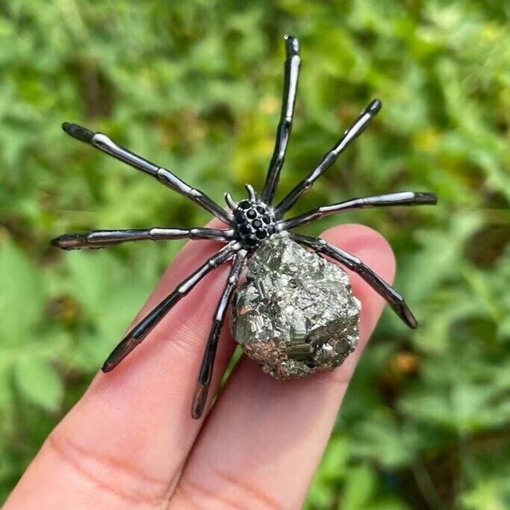 Pyrite Crystal Spider Carving Healing Crystal Halloween Garden Home Decor USA