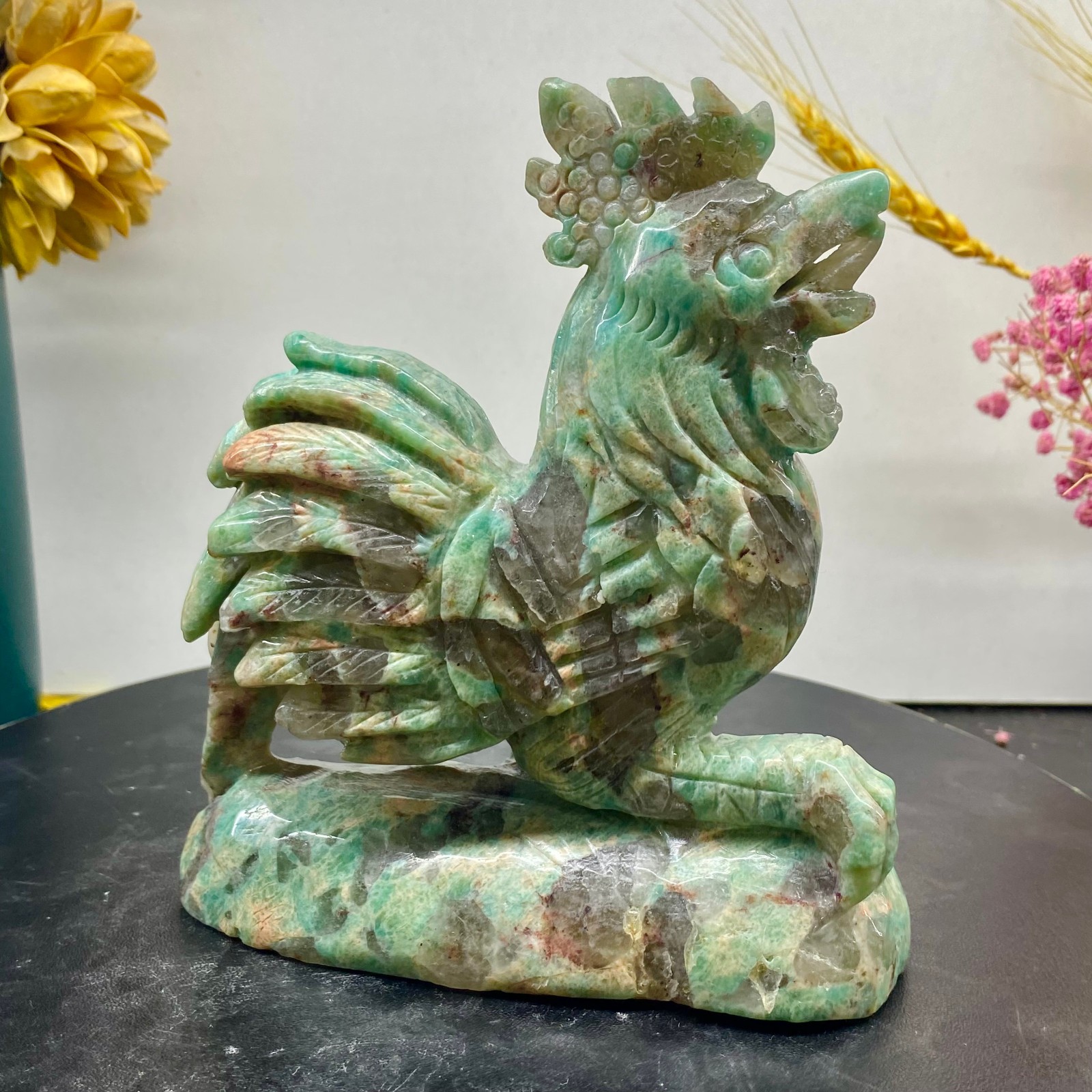 1.58LB Natural Amazonite Carving chicken Hand Carved Crystal Healing Decor