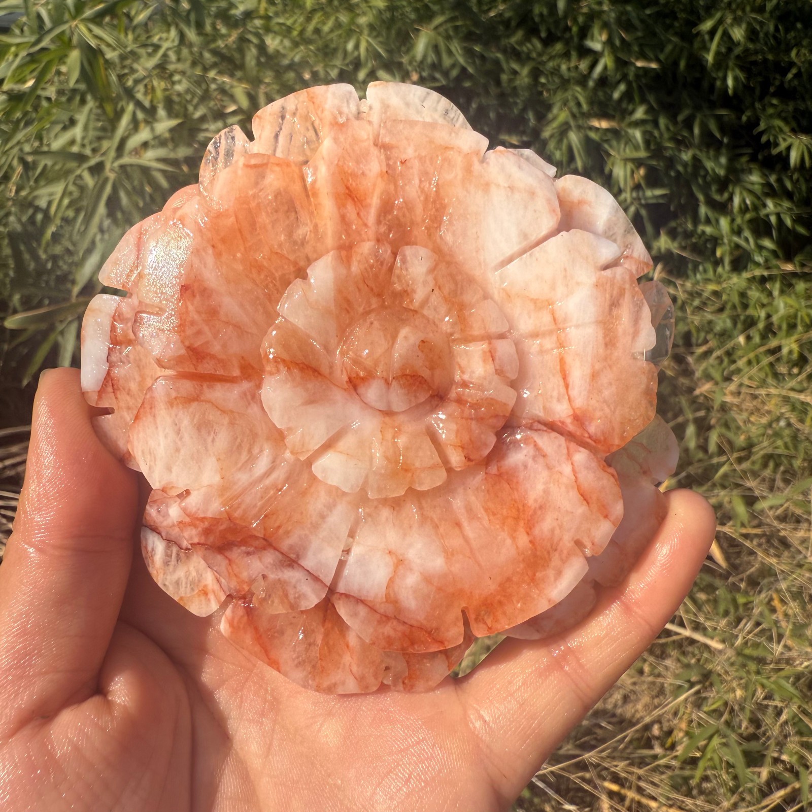 natural red gum flower carved flowers quartz crystal Decor heal Gift+stand