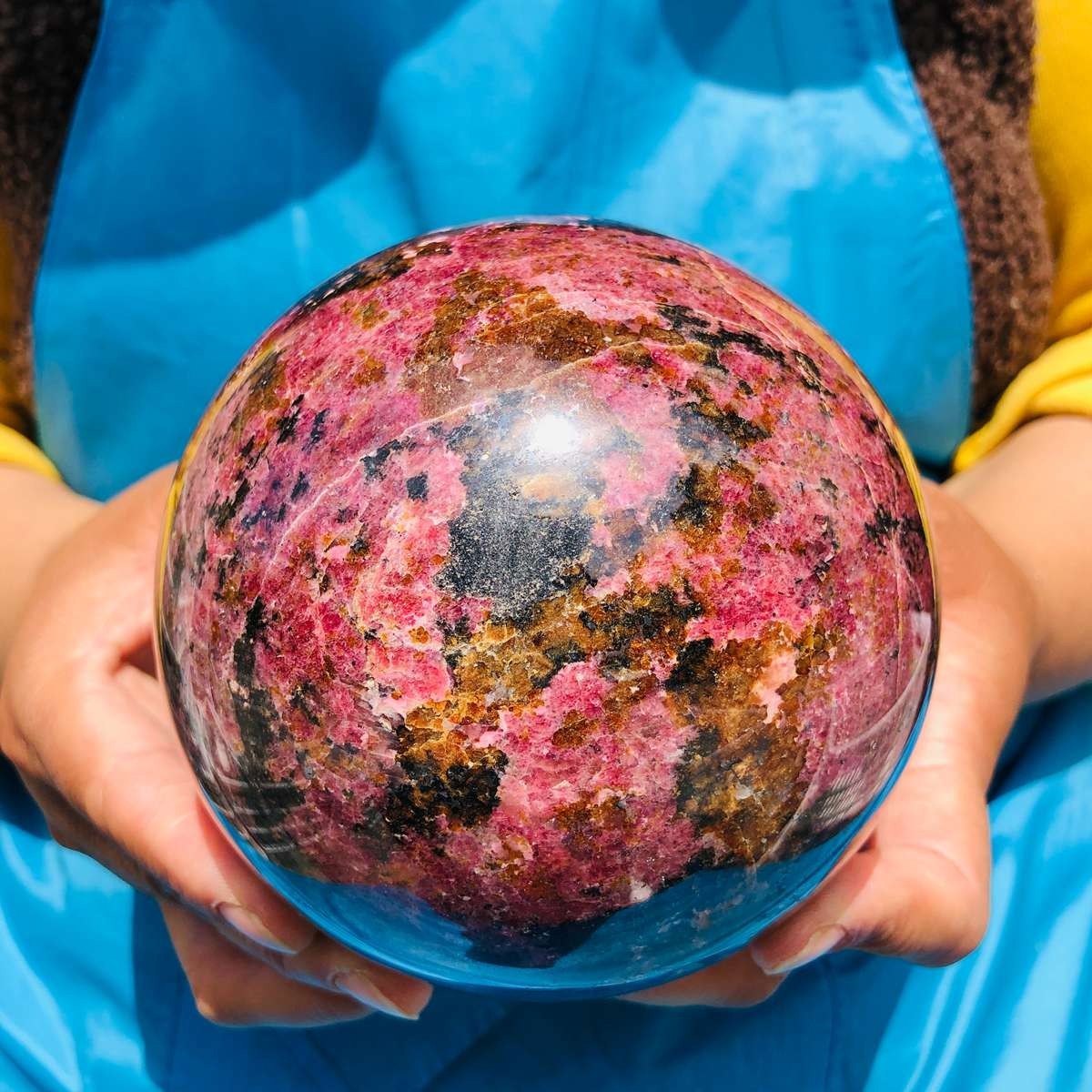 6.27 LB Natural Rhodonite Crystal Sphere Pink Black Healing Gem Stone 4778