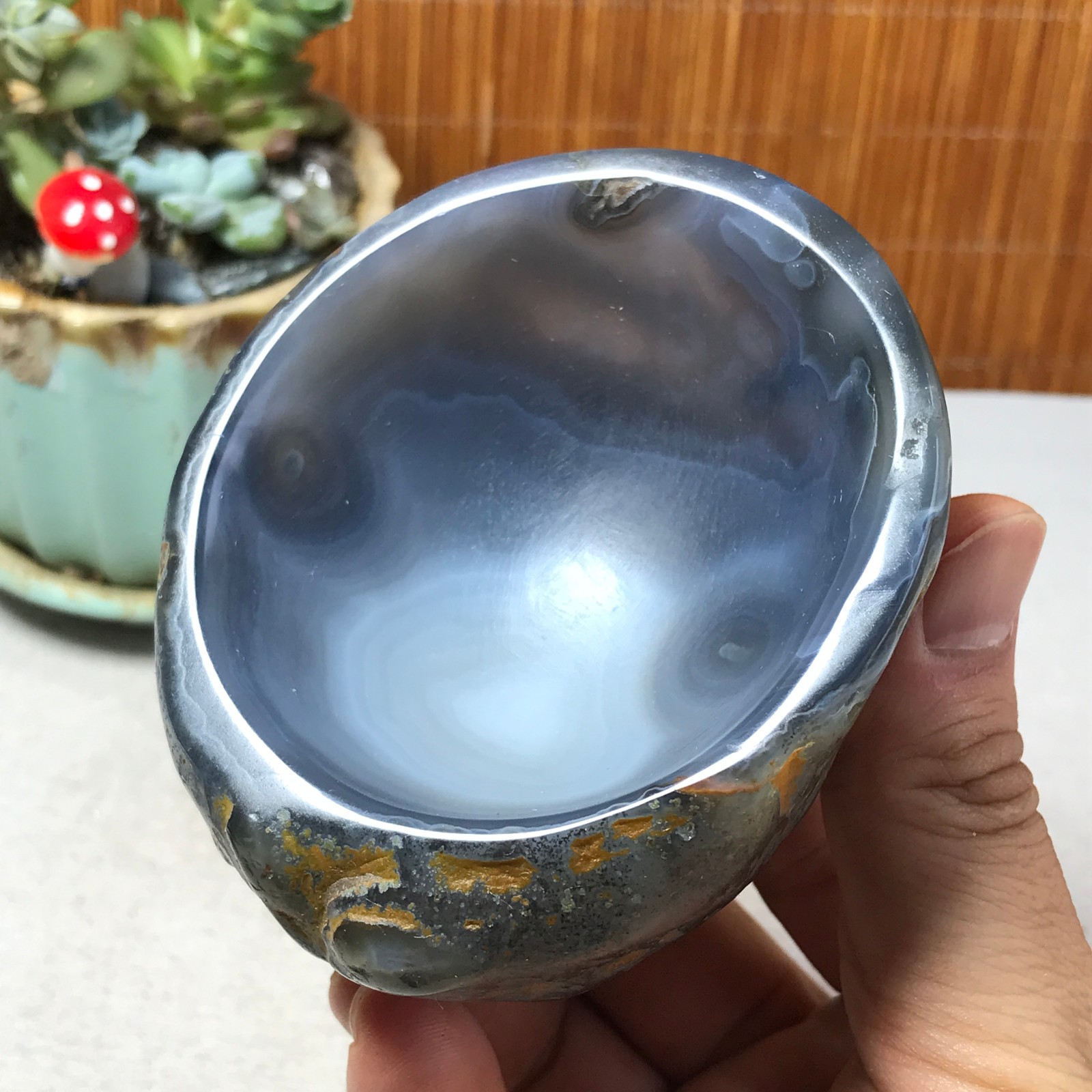 88-73-40mm Natural Polished Agate Carved Stone Rock Ashtray Ash Tray 257g A6326