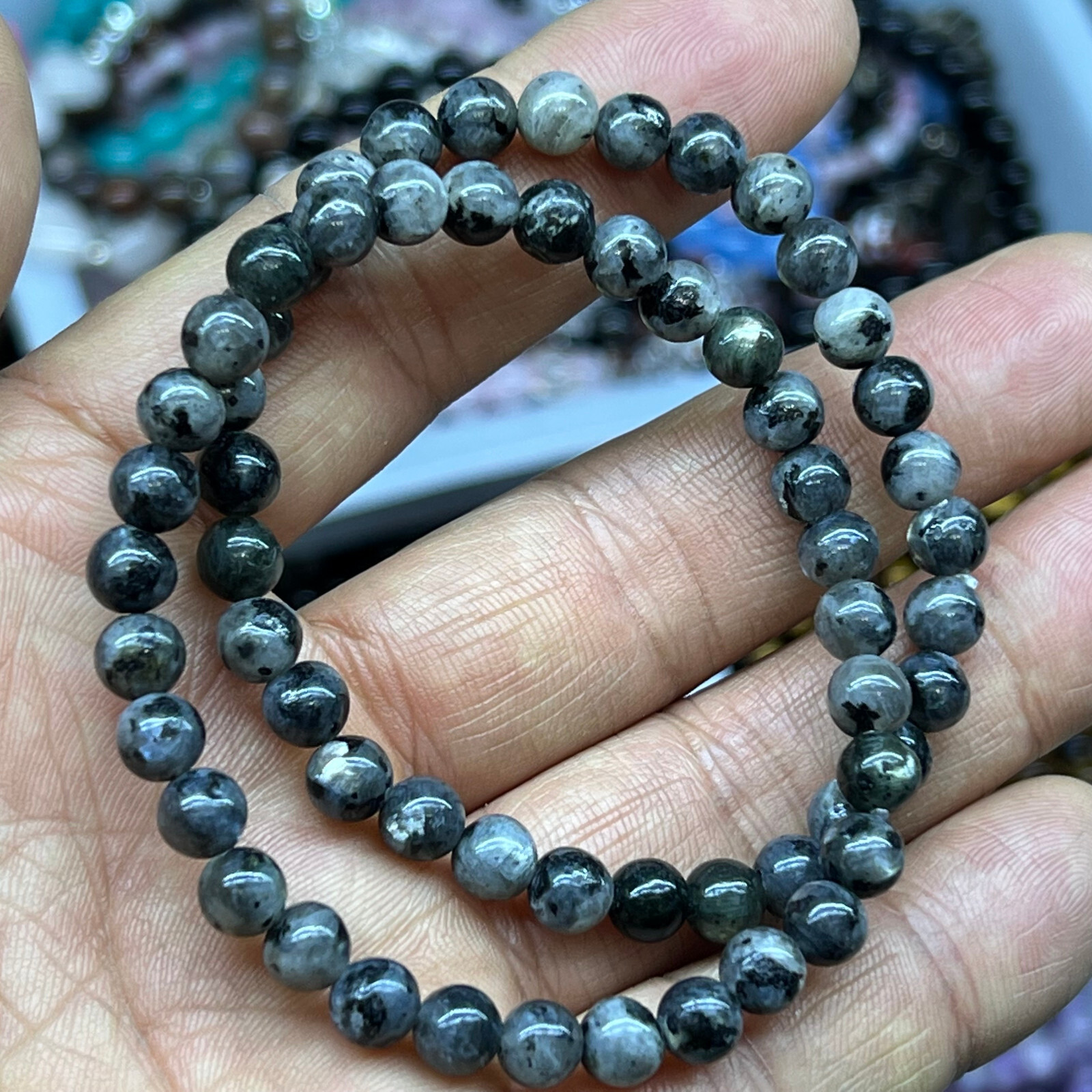 Wholesale Lot 6 Pcs Natural ShimmerStone 6 mm 7.5″ Crystal Stretch Bracelet