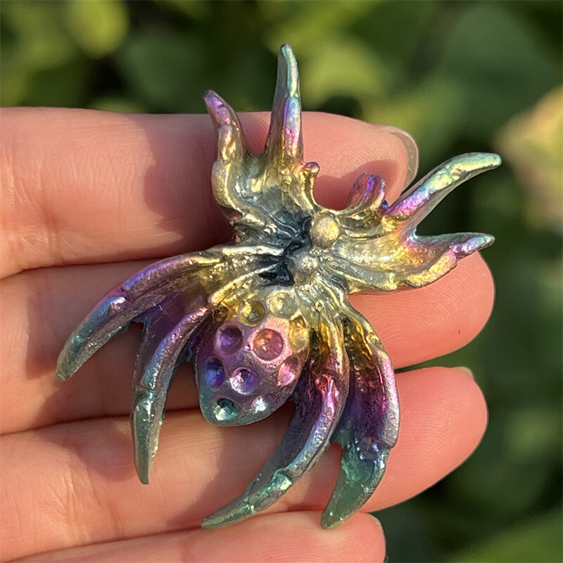 2″ Natural Rainbow Ore Quartz Carved Spider skull Crystal Healing Random 1pc
