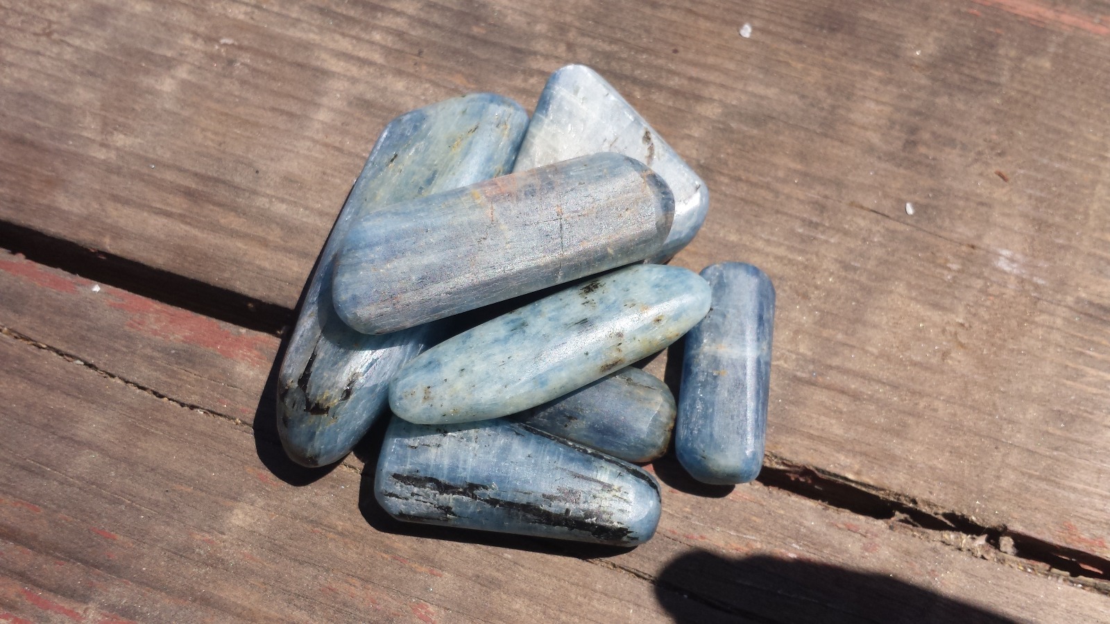 THREE (3) BLUE KYANITE TUMBLED STONES MEDIUM/LARGE NATURAL TUMBLE STONES
