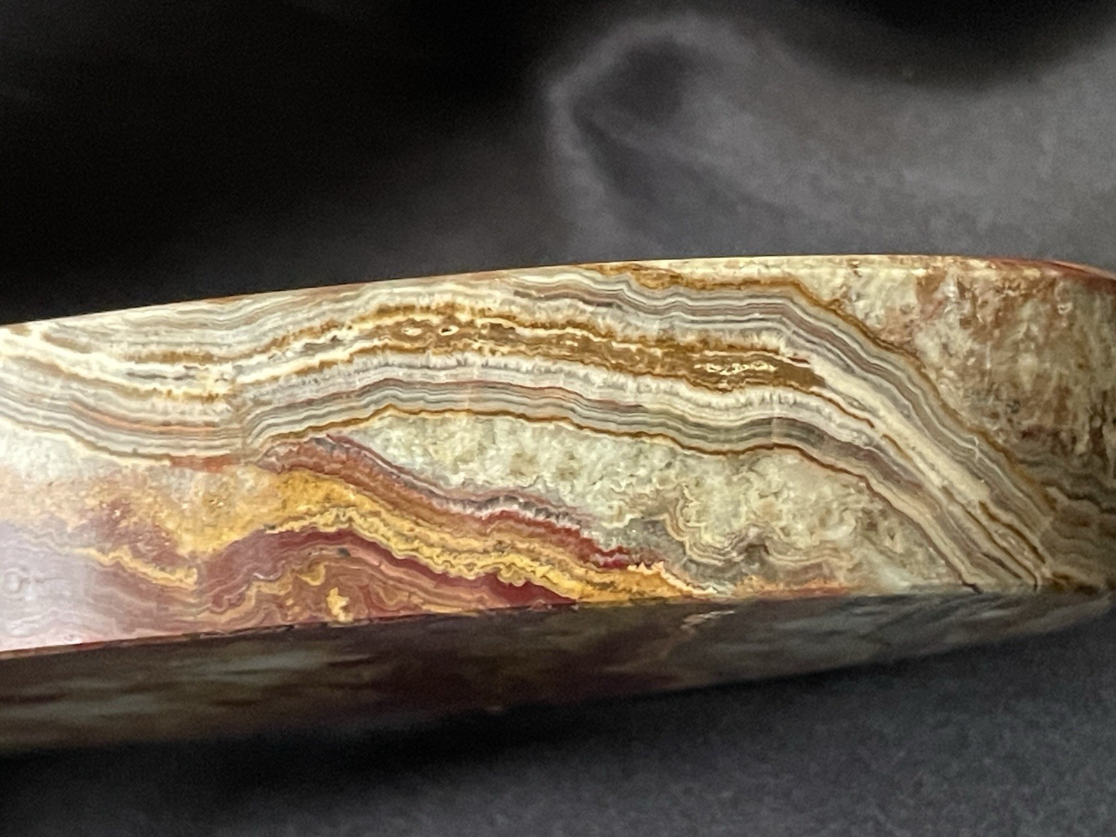 Carved And Polished Stone Dish Crazy Lace Agate Oval Jewelry Dish Cufflinks Tray