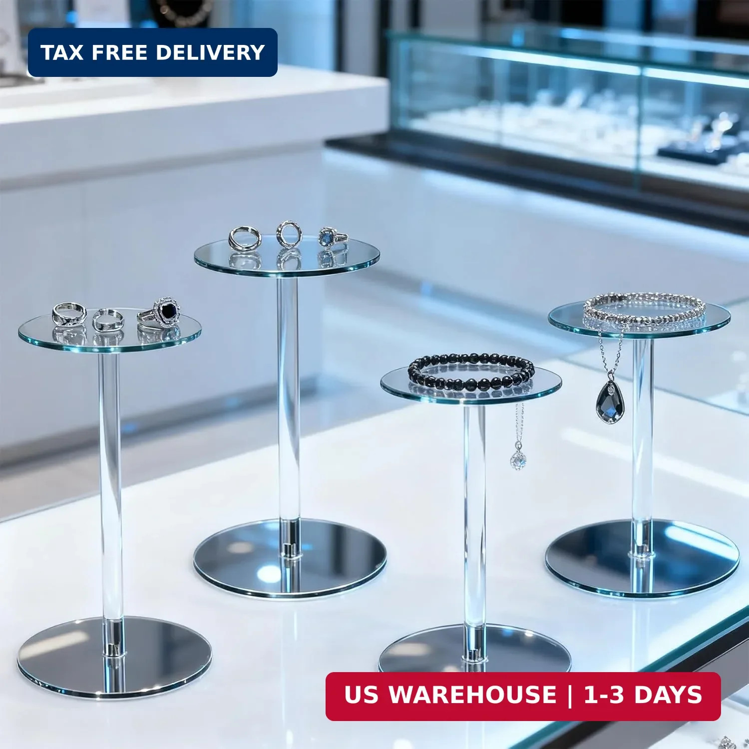 4 Pack Round Acrylic Display Stands, 5.5-5.9-6.5-7in Small Clear Acrylic Display