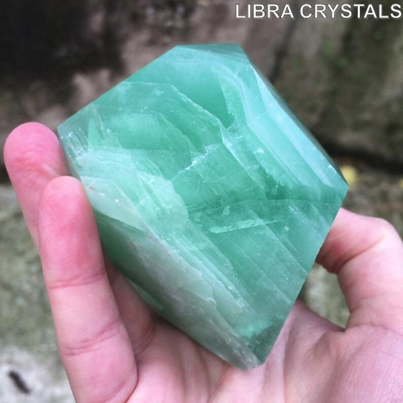 Rare Banded Green Fluorite Freeform Polished Crystal 382g Mint Sea Green Decor