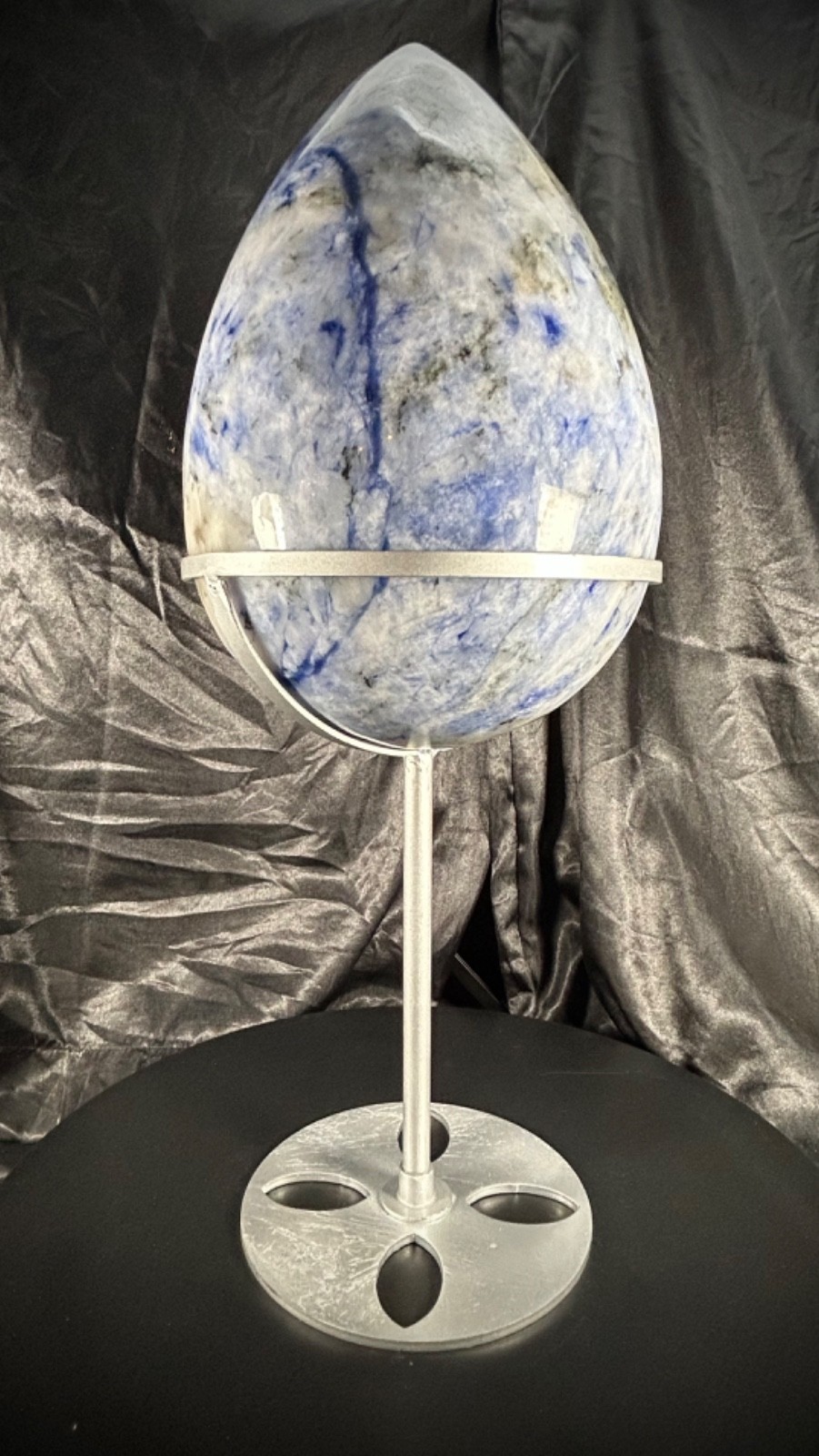 10lb 4.2oz Afghanite Egg Statement Piece 14″ Tall With Metal Stand UV Reactive