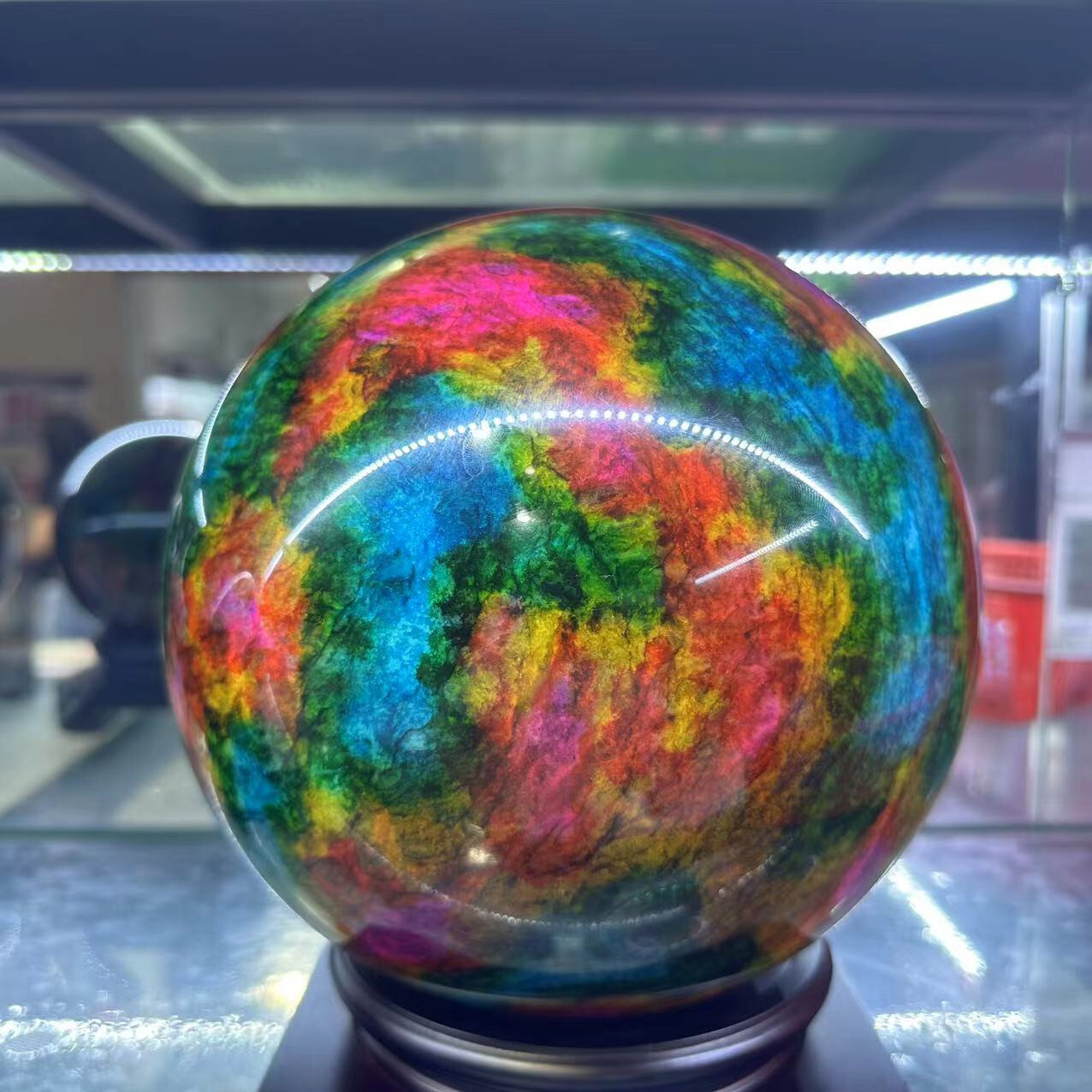 Natural “Seven Colors Jade” sphere quartz polished ball decor gift+stand 26LB+