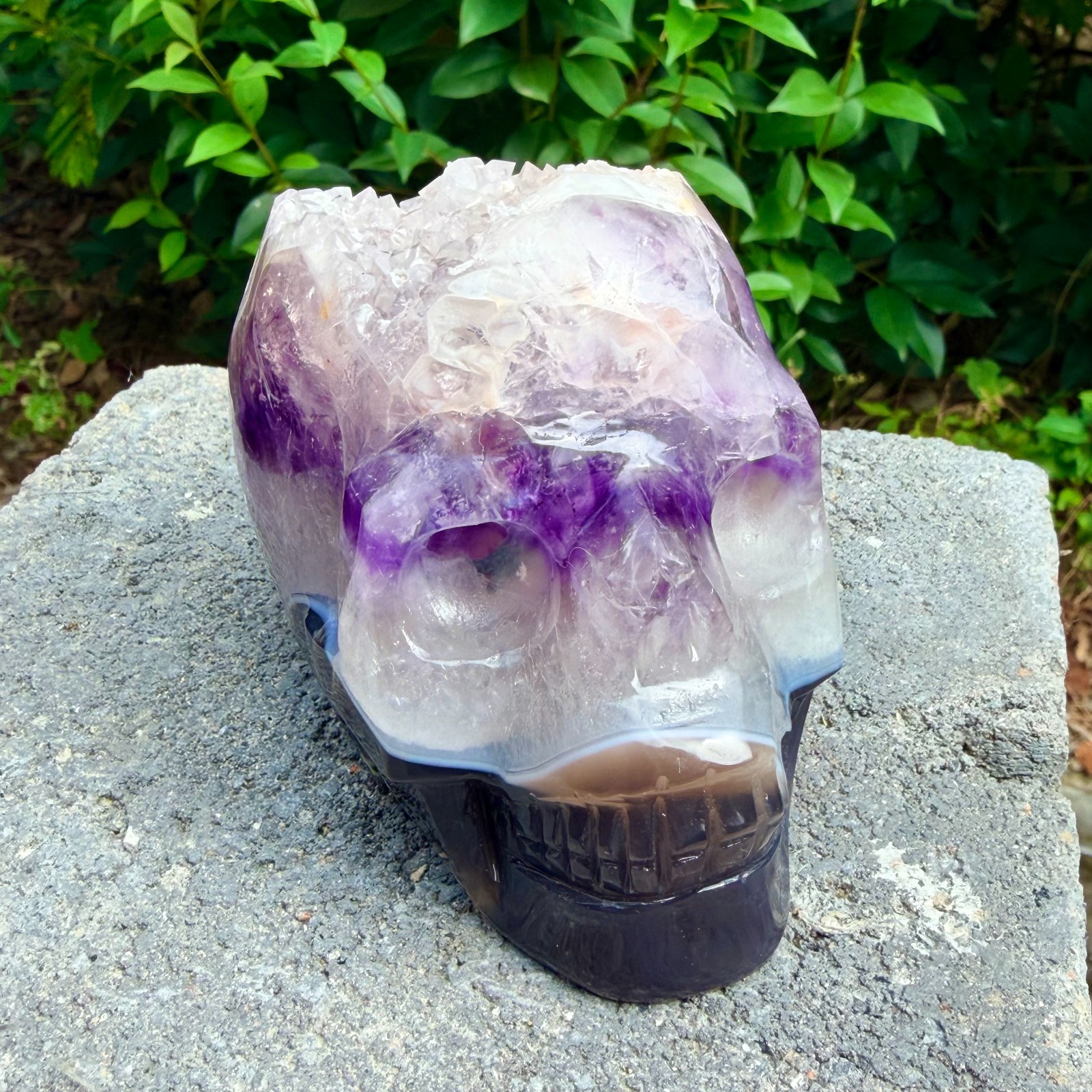1.87lb Amethyst agate crystal cave skull, Rare hand carved skull specimen