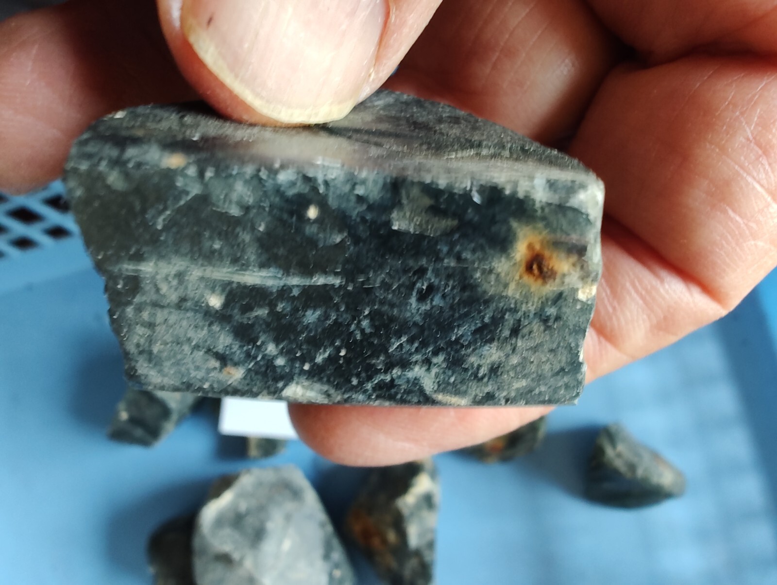 Rare color Leland Blue Stones Slag Glass 155 gram recovered from concrete