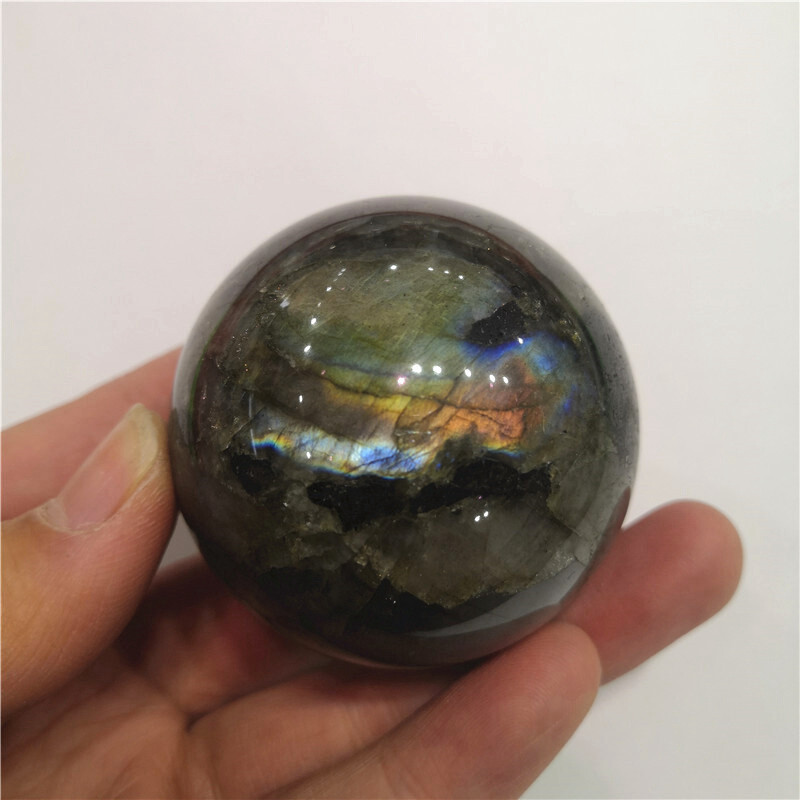 50mm Natural Labradorite Quartz Crystal Stone Sphere Healing Energy Ball + Stand