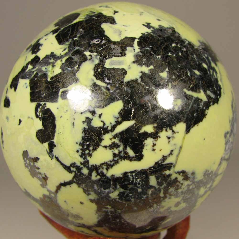 2.2″ SERPENTINE w/ PYRITE Polished Crystal Sphere Ball w/ Stand – Peru – 57mm