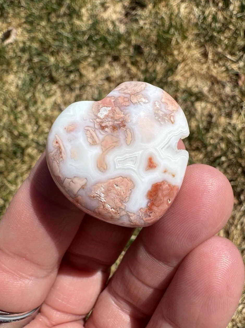 Pink Agate Crystal Heart 1 1/4”