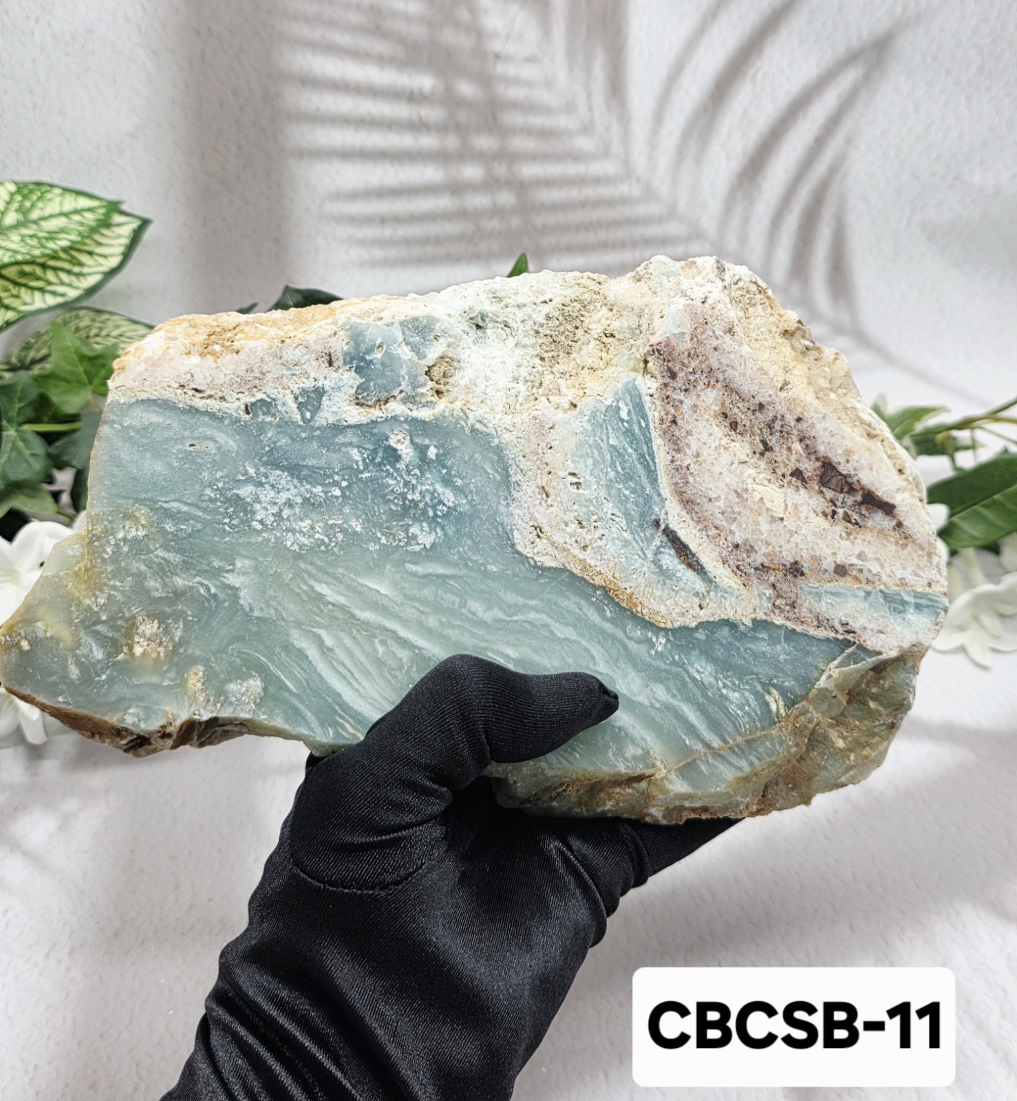 Caribbean Calcite Slab w Metal Stand Natural Blue Calcite Display 2 lb 8 oz