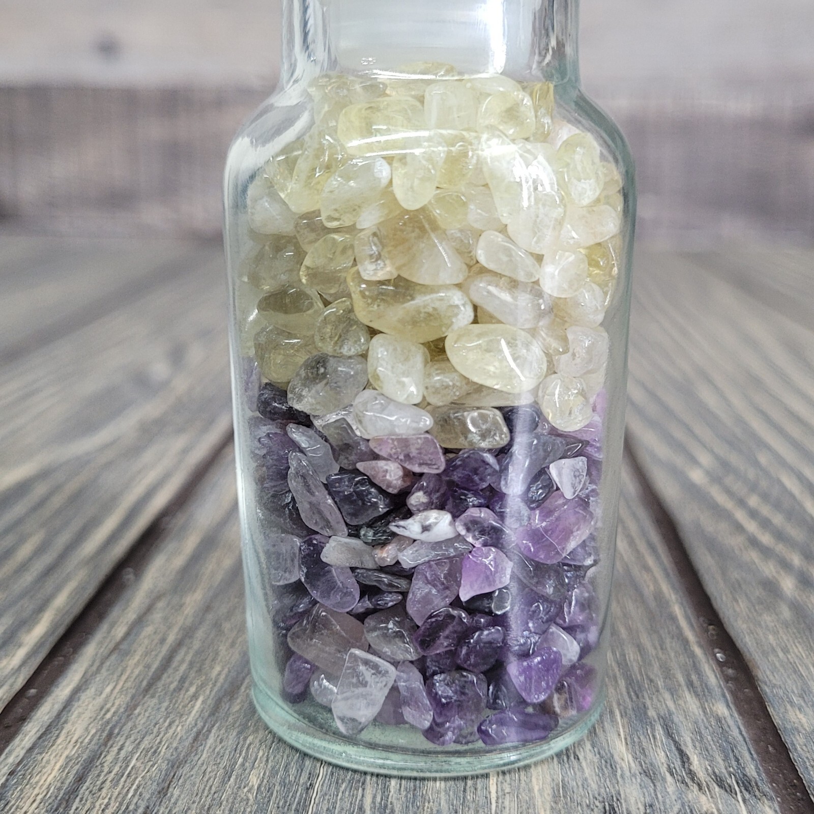 Amethyst & Citrine 4oz Vintage Apothecary Glass Jar of Crystal Tumbles Wagner