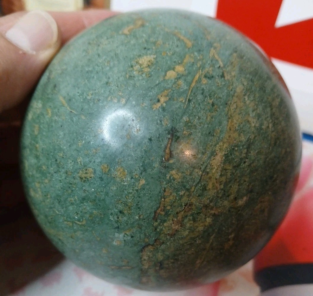 100% Natural Green Lushan Jade Aventurine CRYSTAL BALL SPHERE 4inx3.5! In.