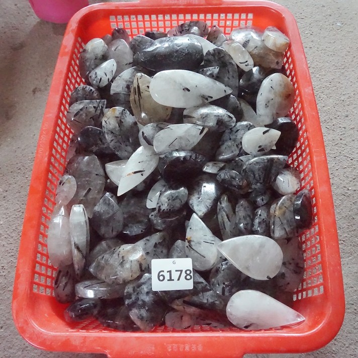 2.2LB 12Pcs Natural Black Hair Tourmaline Quartz Crystal Water Drop Healing