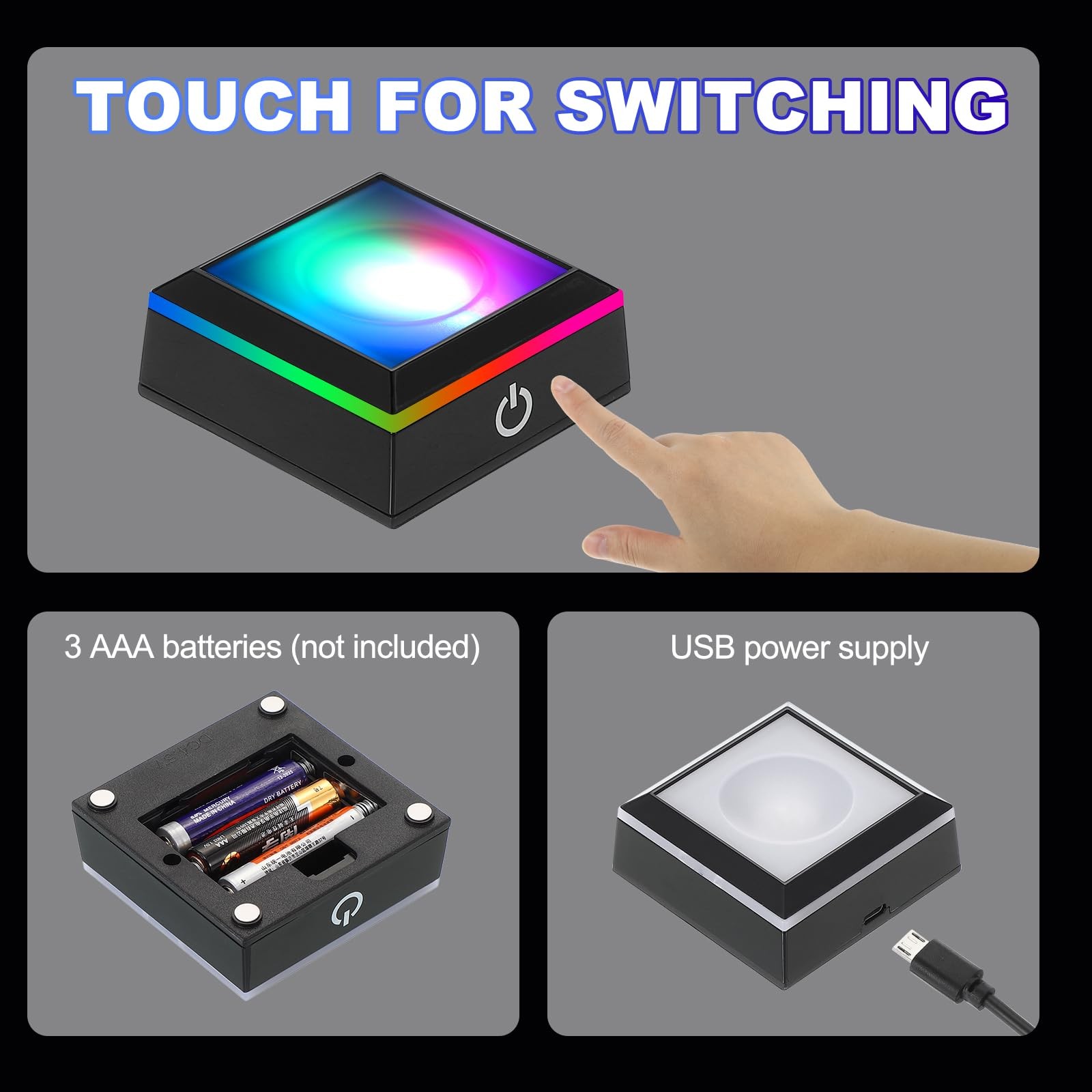 LED Light Base Non-Slip Square Display Stand, LED 6 Lighting Mode Multicolor …