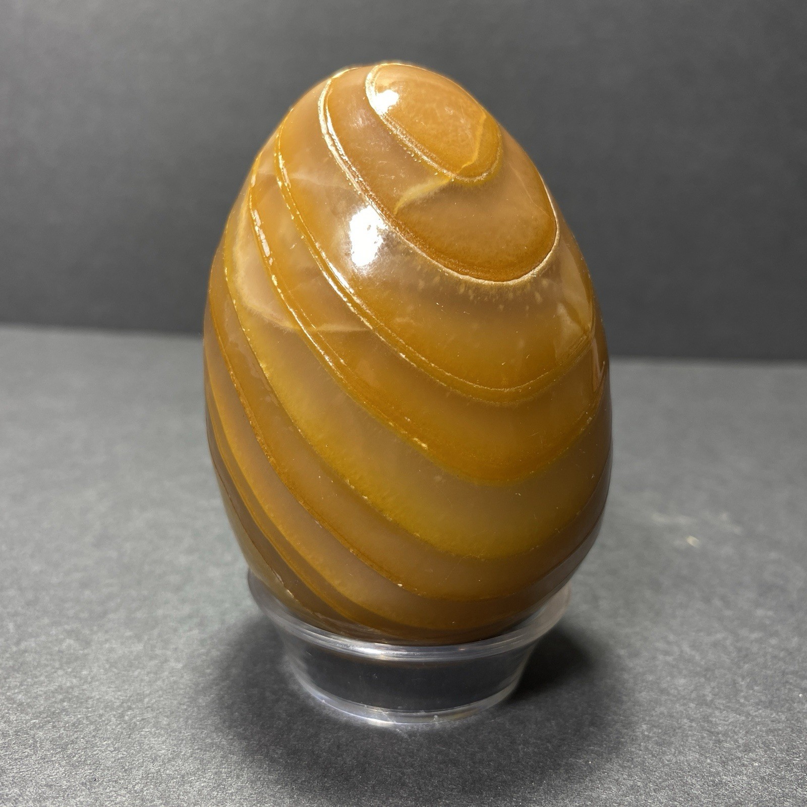 Natural Onyx Stone Egg With Stand Hand Polished Banded Agate Calcite Crystal