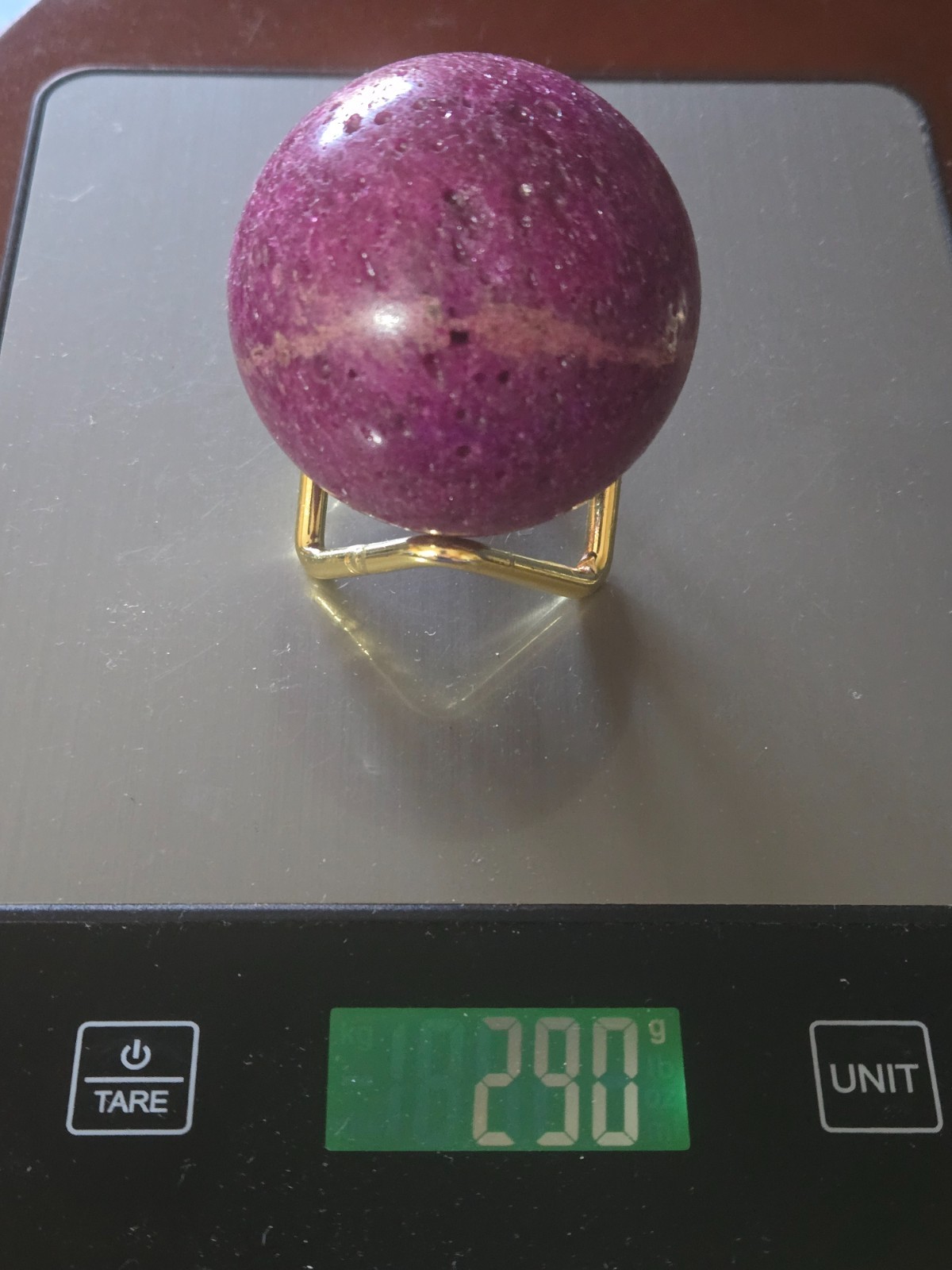 290G Pink UV Ruby Corundum Sphere Crystal Ball Reiki Healing With Wood Stand