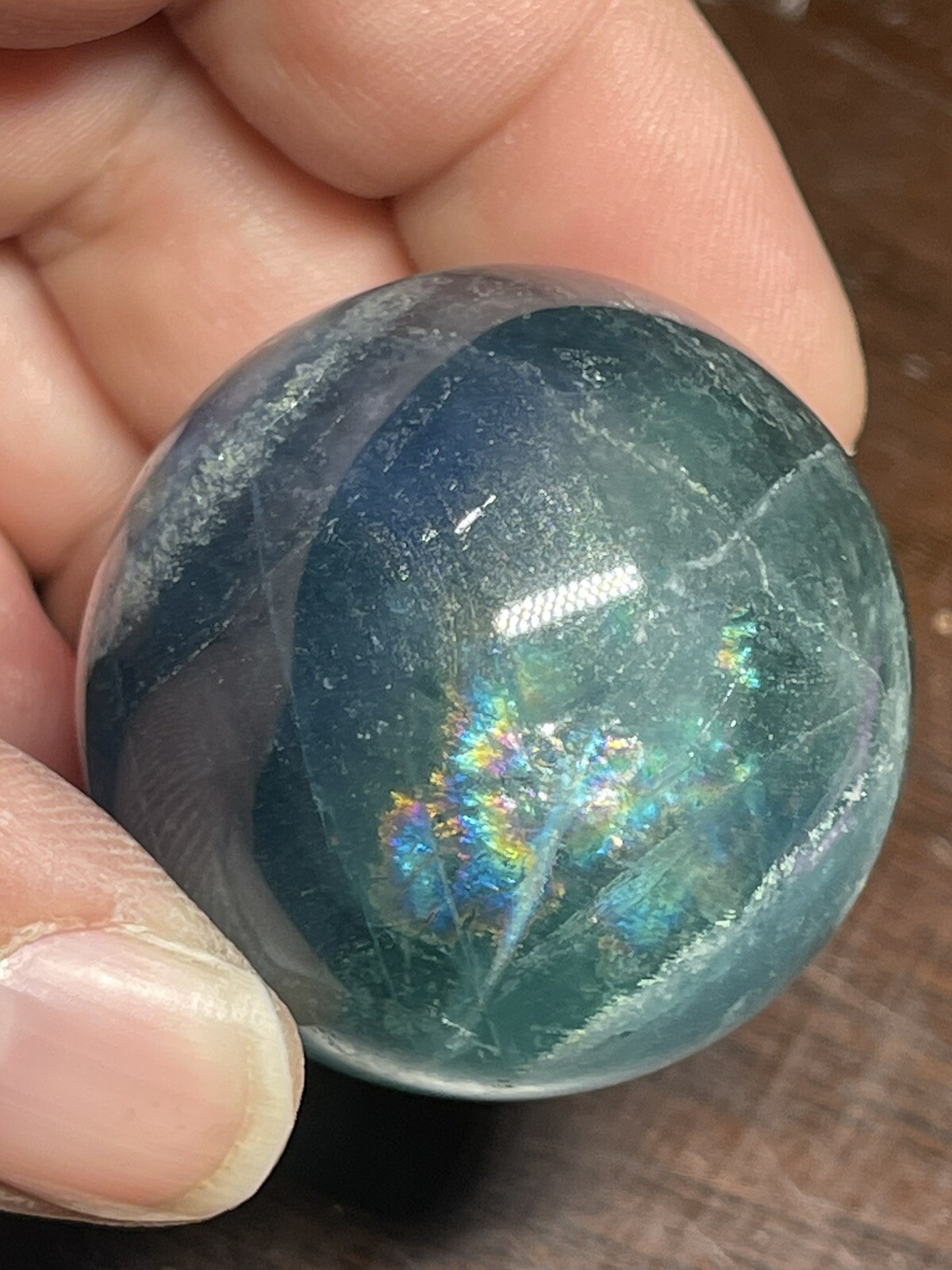 Blue Green Fluorite Mini Sphere Ball Orb Marble 34.6mm 71g