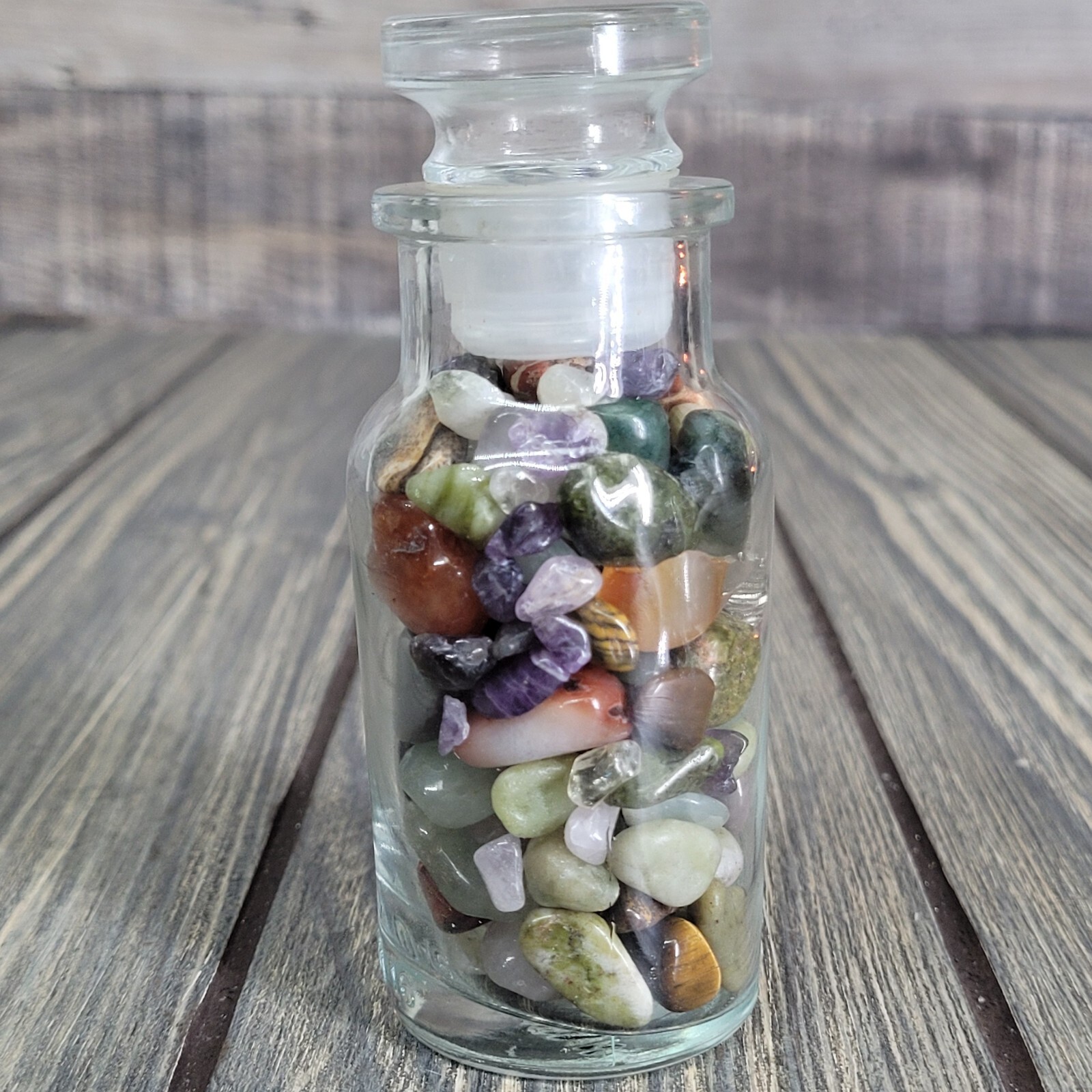 4oz Mixed Crystal Tumbles/Chips in Apothecary Vintage Glass Jar Wagner Spice