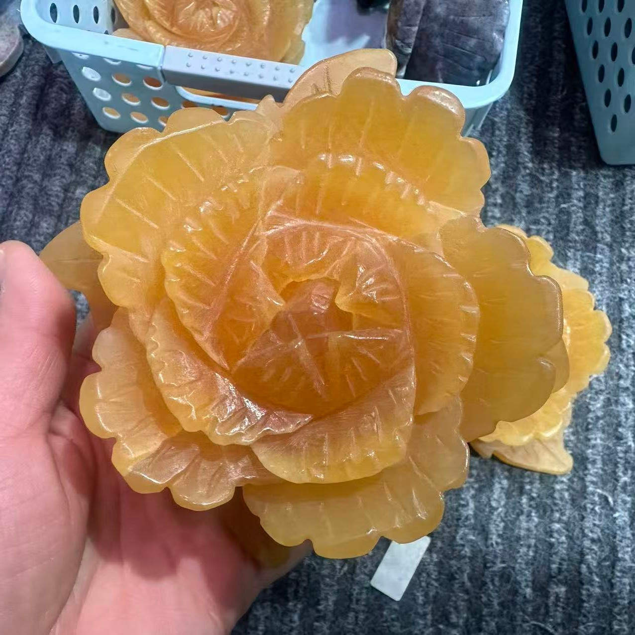 1pc Natural Yellow Calcite Quartz Carved Crystal Flower Skull Reiki Decor Gift