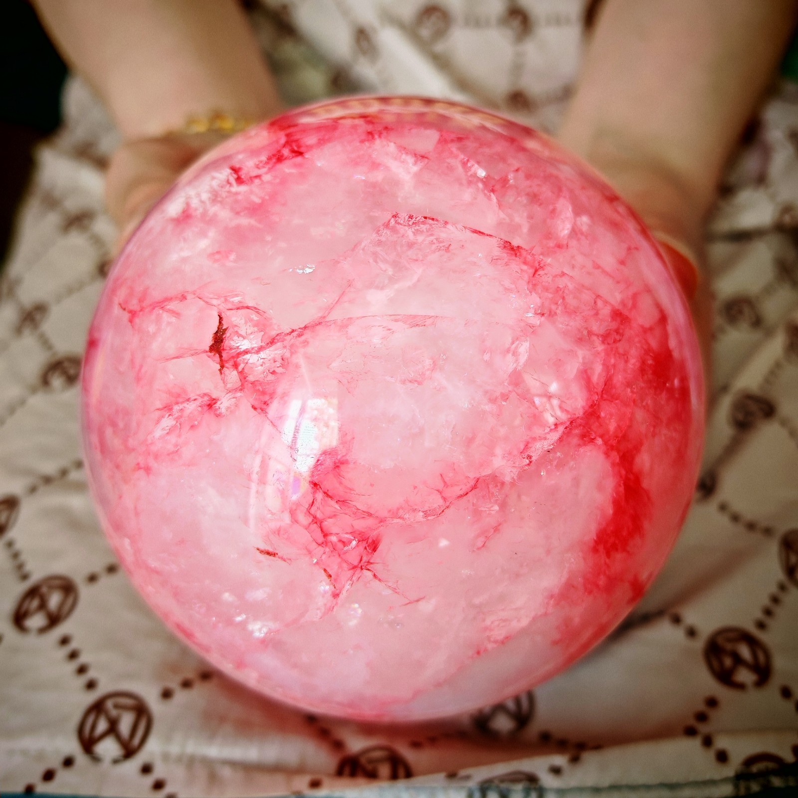 2.64LB TOP Natural Red gum flower quartz ball crystal Hand carved Decorative