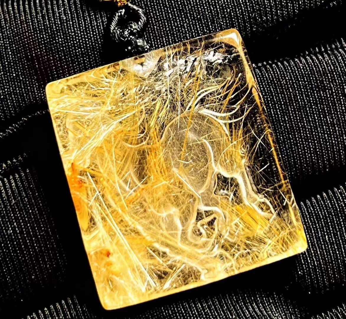28*25*7mm Natural Gold Rutilated hair Crystal Quartz pendant reiki healing gift