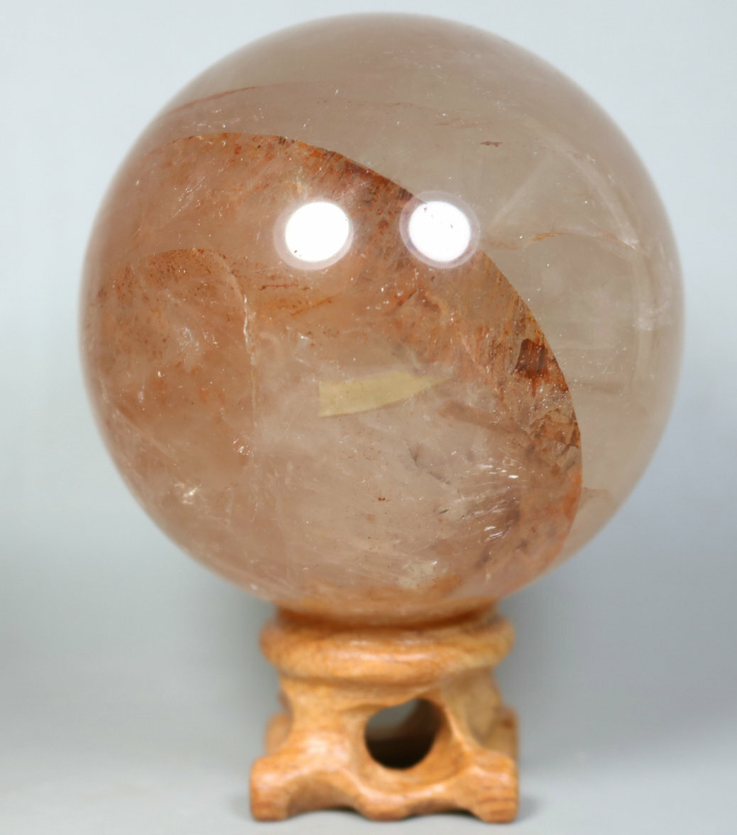 Natural RED FIRE QUARTZ Hematoid Crystal PHANTOM MULTI INCLUSIONS Sphere +Stand
