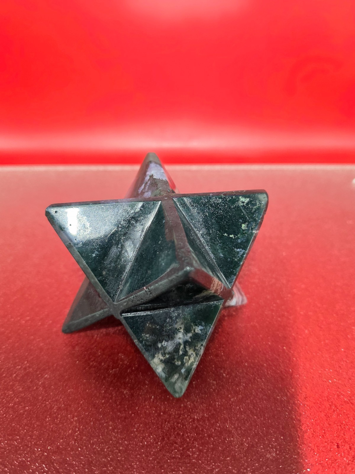 424g Moss Agate 8 Point Merkaba Star Carving Crystal Sacred Geometry Healing