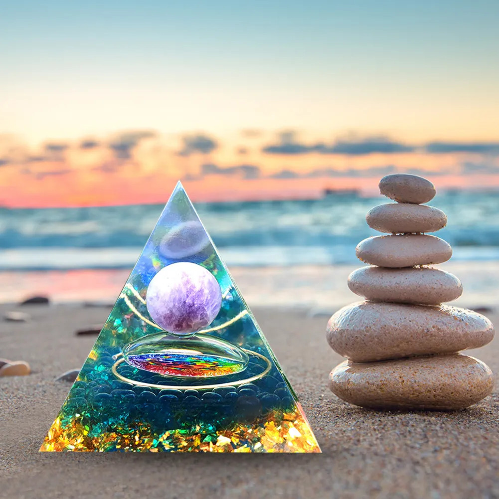 Hot Amethyst Crystal Sphere Orgonite Pyramid Obsidian Chakra Energy Orgone Stone