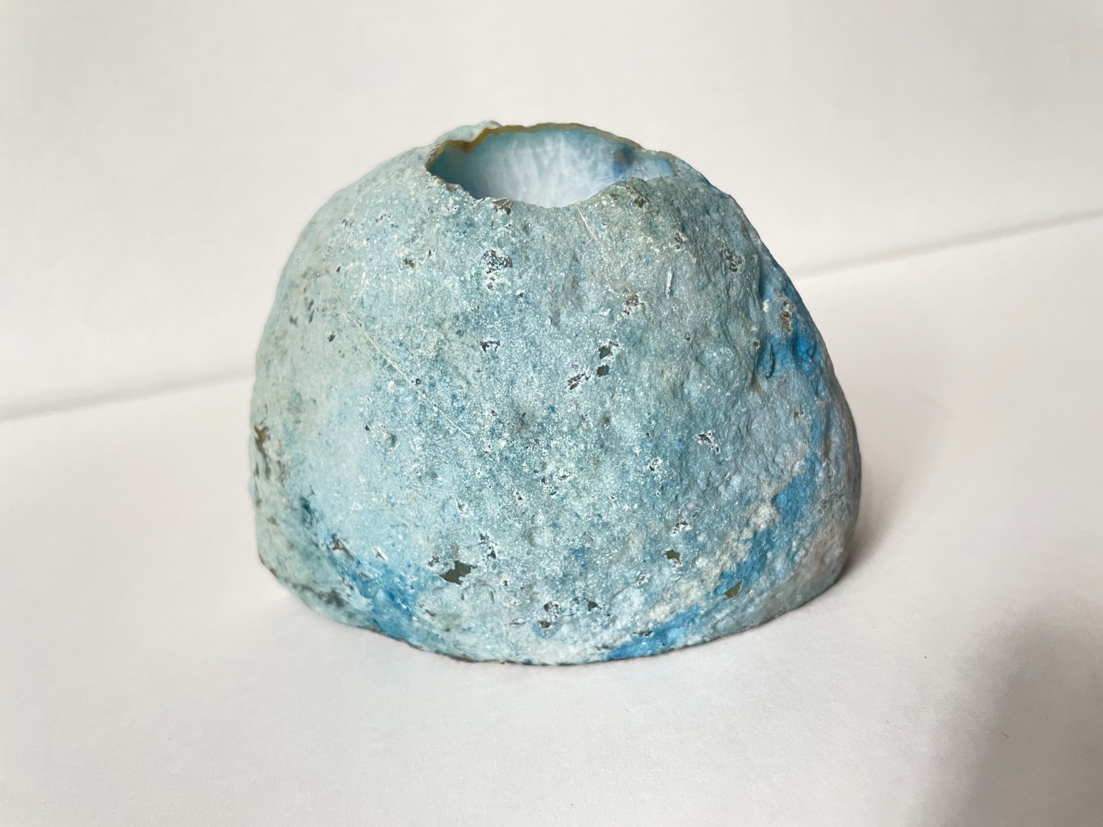 Quartz Crystal Druzy Half-Polished Blue Agate Geode Candle Holder Crystal Decor