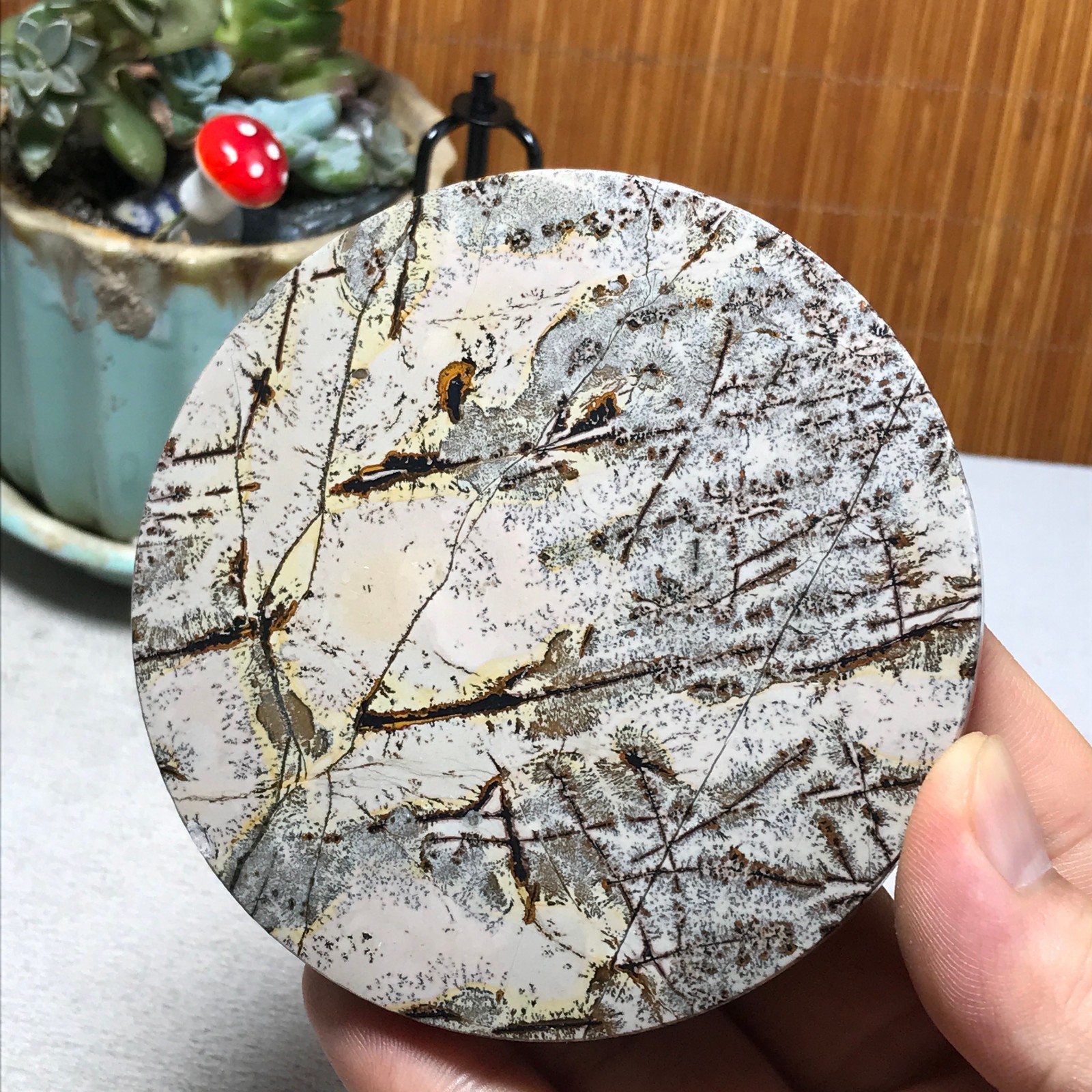 93mm Natural Chinese painting stone crystal ornaments for home decoration A6485