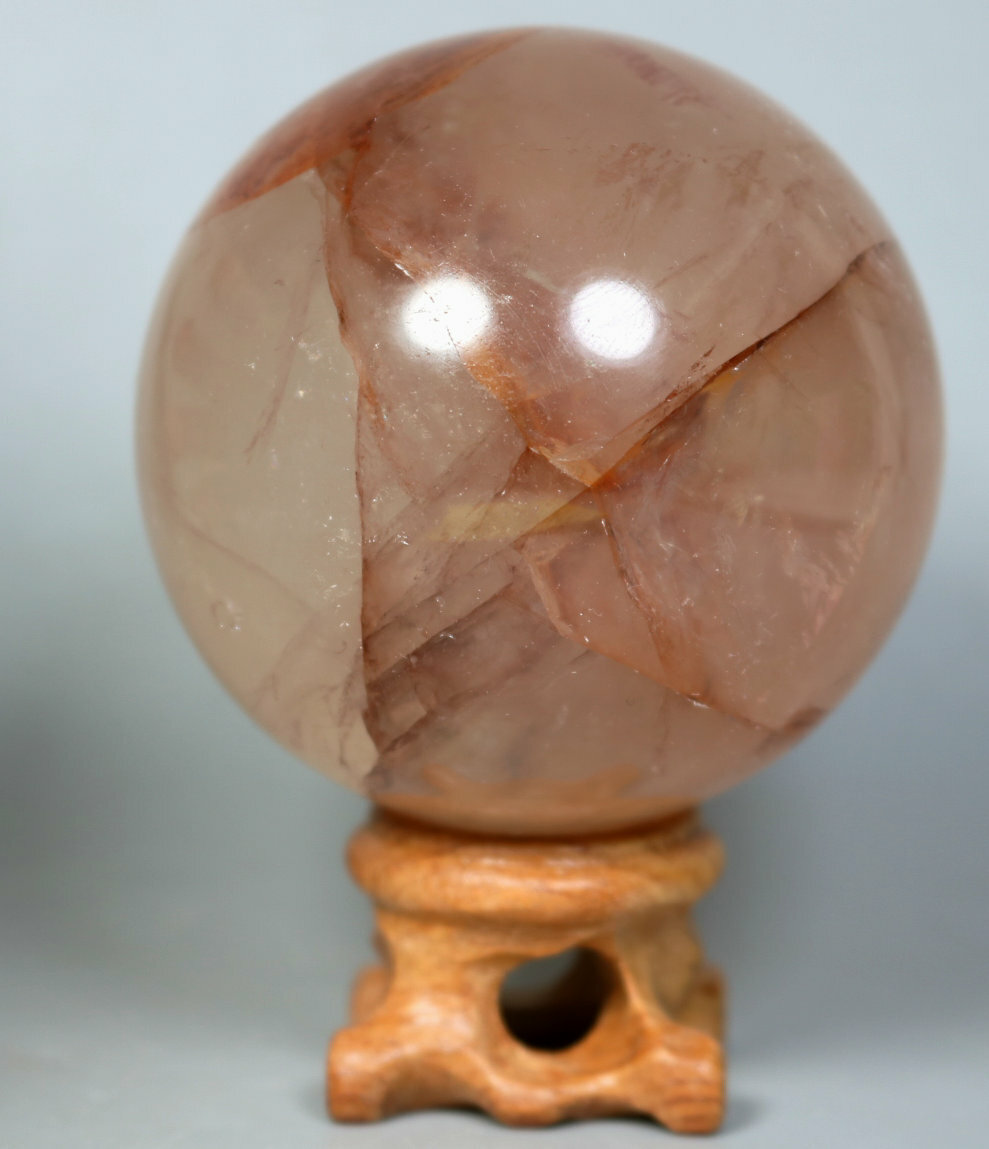 Natural RED FIRE QUARTZ Hematoid Crystal PHANTOM MULTI – INCLUSIONS Sphere Stand