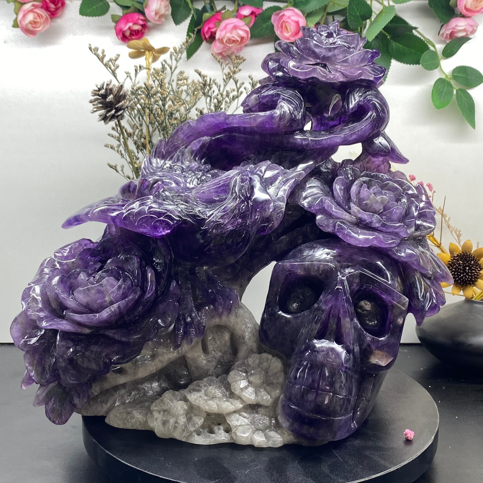 18.43LB Natural fluorite skull quartz hand carved crystal skull healing