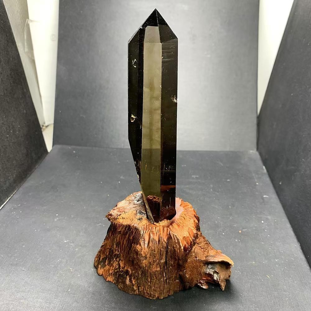 1.04LB Natural Smoky Citrine Quartz Obelisk Energy Crystal Tower Reiki +Stand