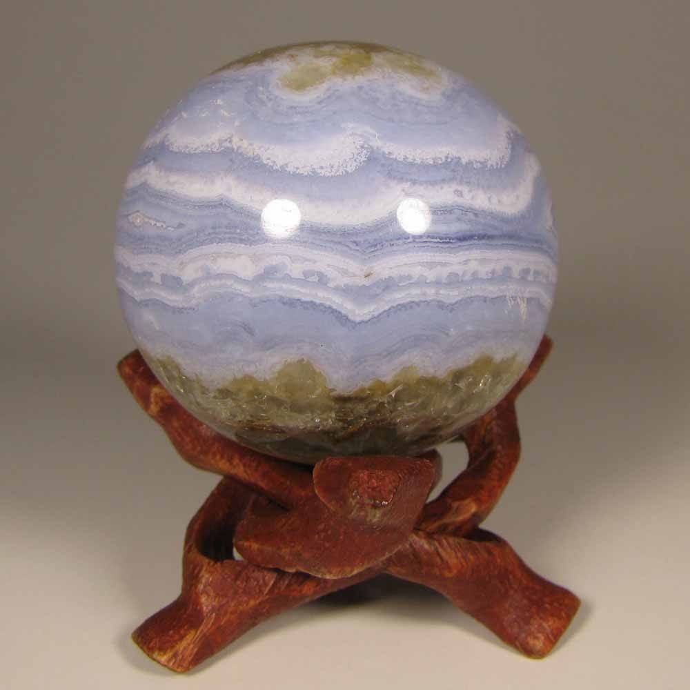 45mm BLUE LACE AGATE Polished Gemstone Sphere Ball w/ Stand – Namibia