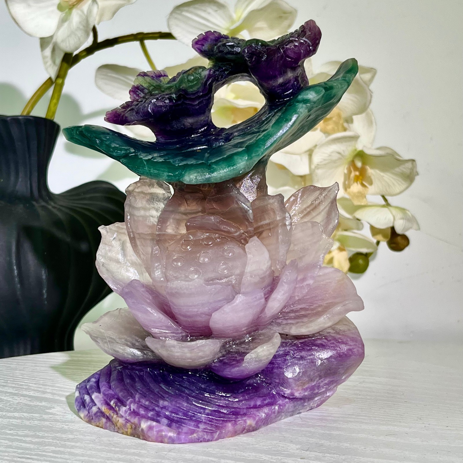 3.61LB Natural fluorite quartz products, hand carved and polished spiritual orn